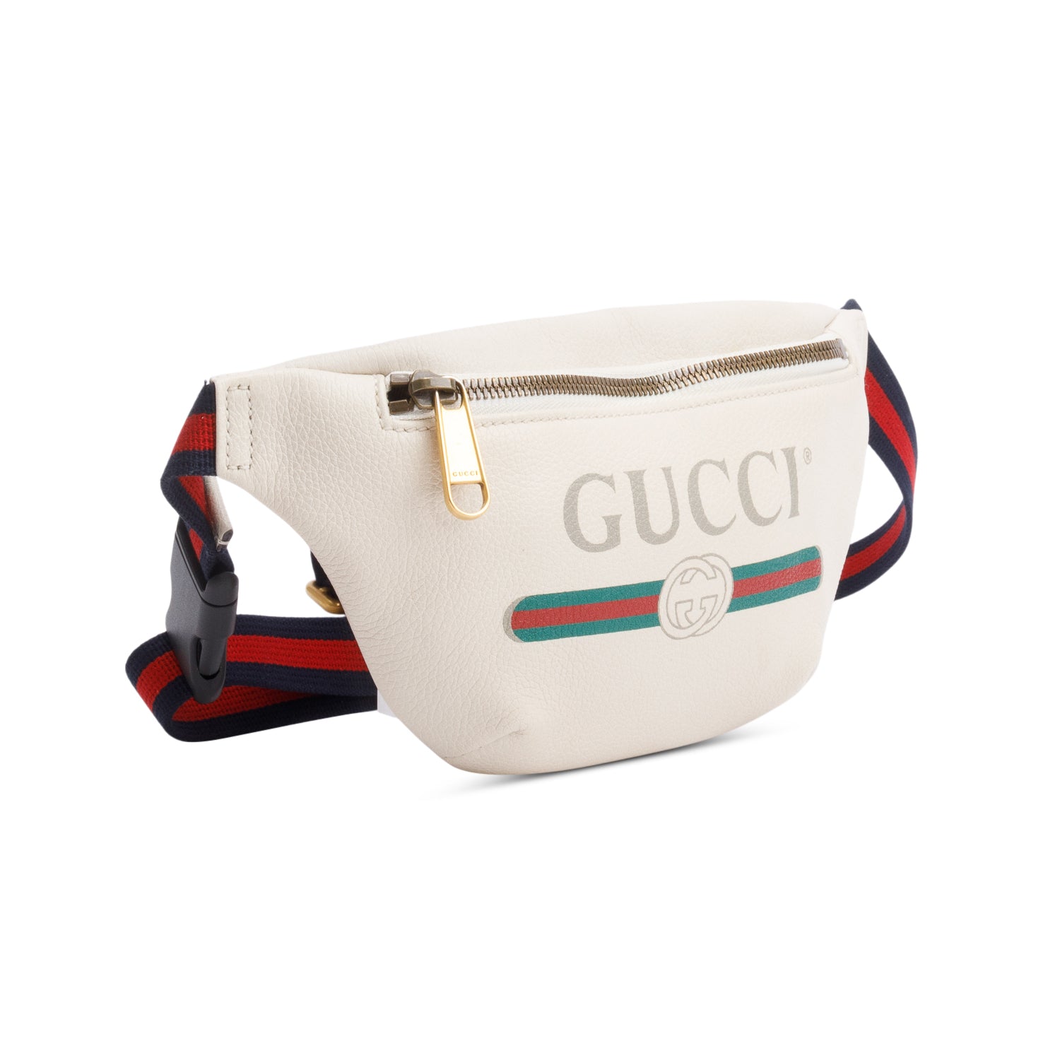 Gucci White Logo Print Calfskin Leather Small Belt Bag