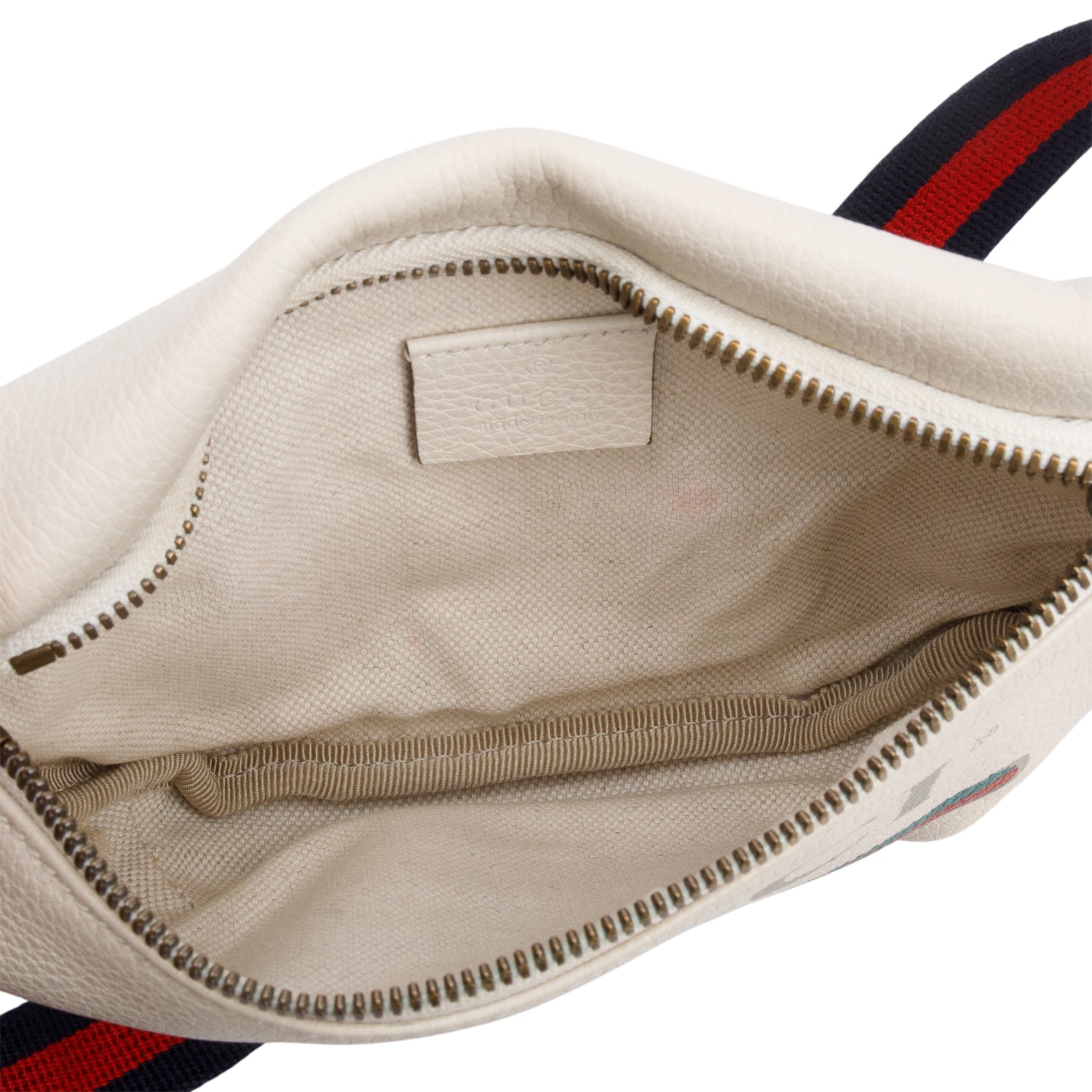Gucci White Logo Print Calfskin Leather Small Belt Bag