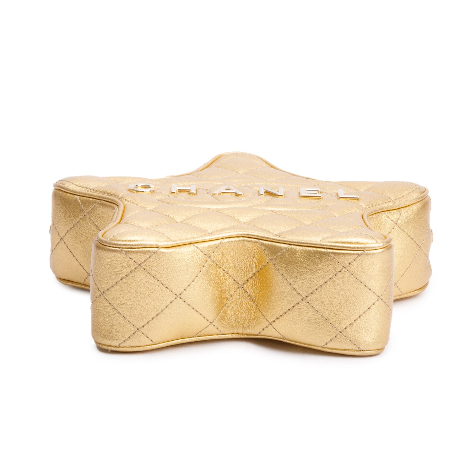 Chanel 2024 Metallic Gold Leather Walk Of Fame Star Crossbody Bag w/ Box