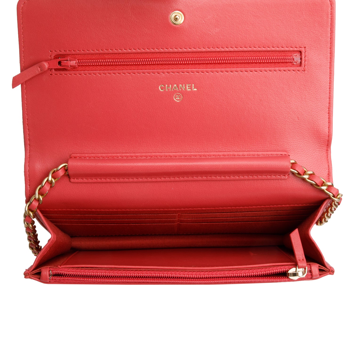 Chanel Pink Quilted Lambskin Leather 18k Lucky Charms Wallet on Chain w/ Box