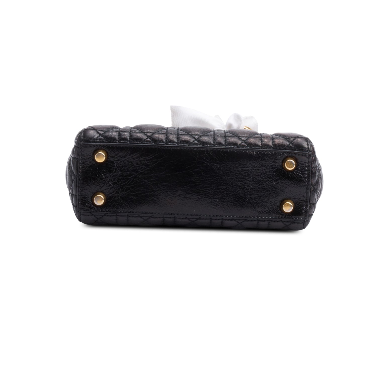 Christian Dior Black Cannage Crinkled Patent Leather Small Lucky Badges Lady Dior Bag w/ Strap, Box & Authenticity Card