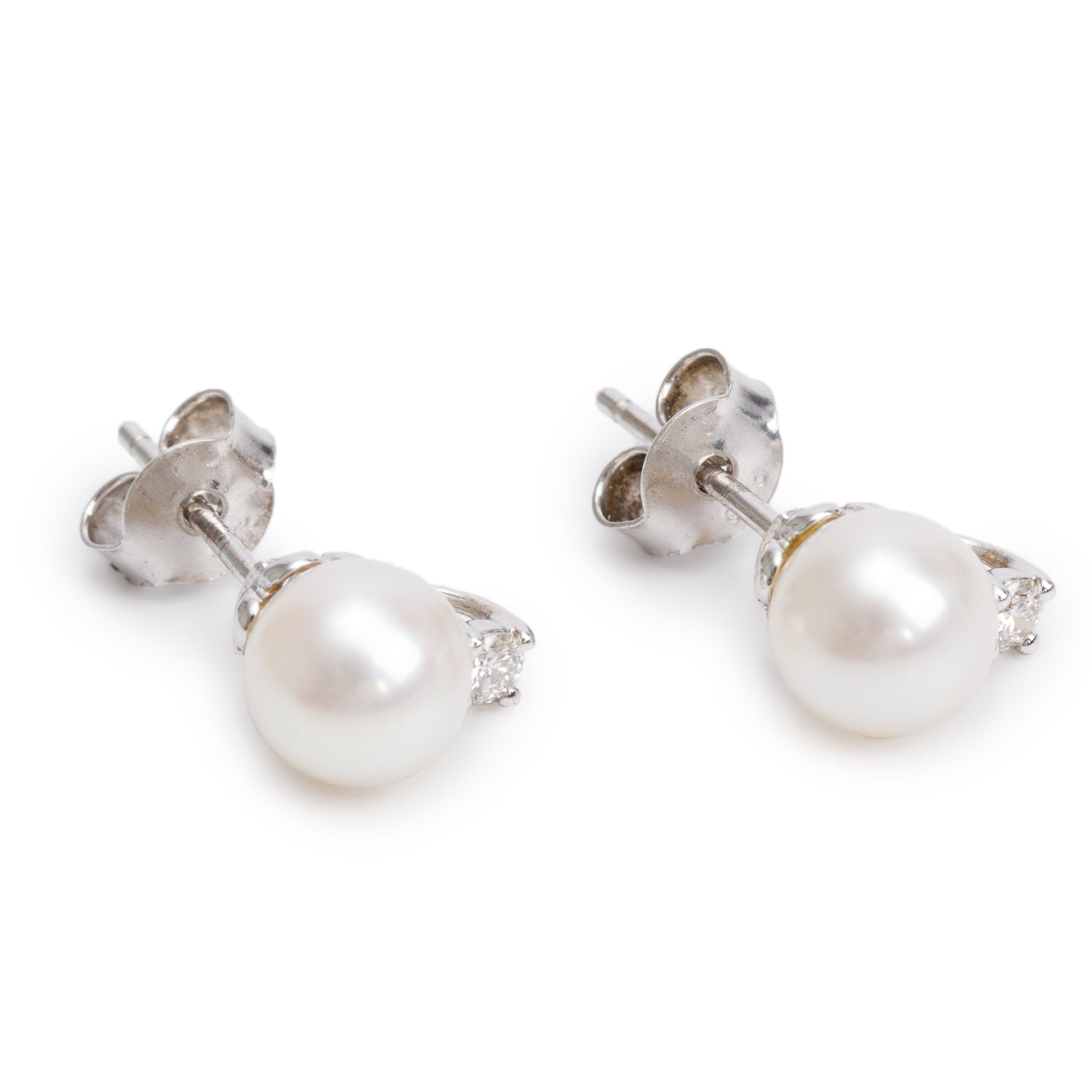 Tiffany & Co. 18k White Gold Signature Pearl & Diamond Stud Earrings w/ Box