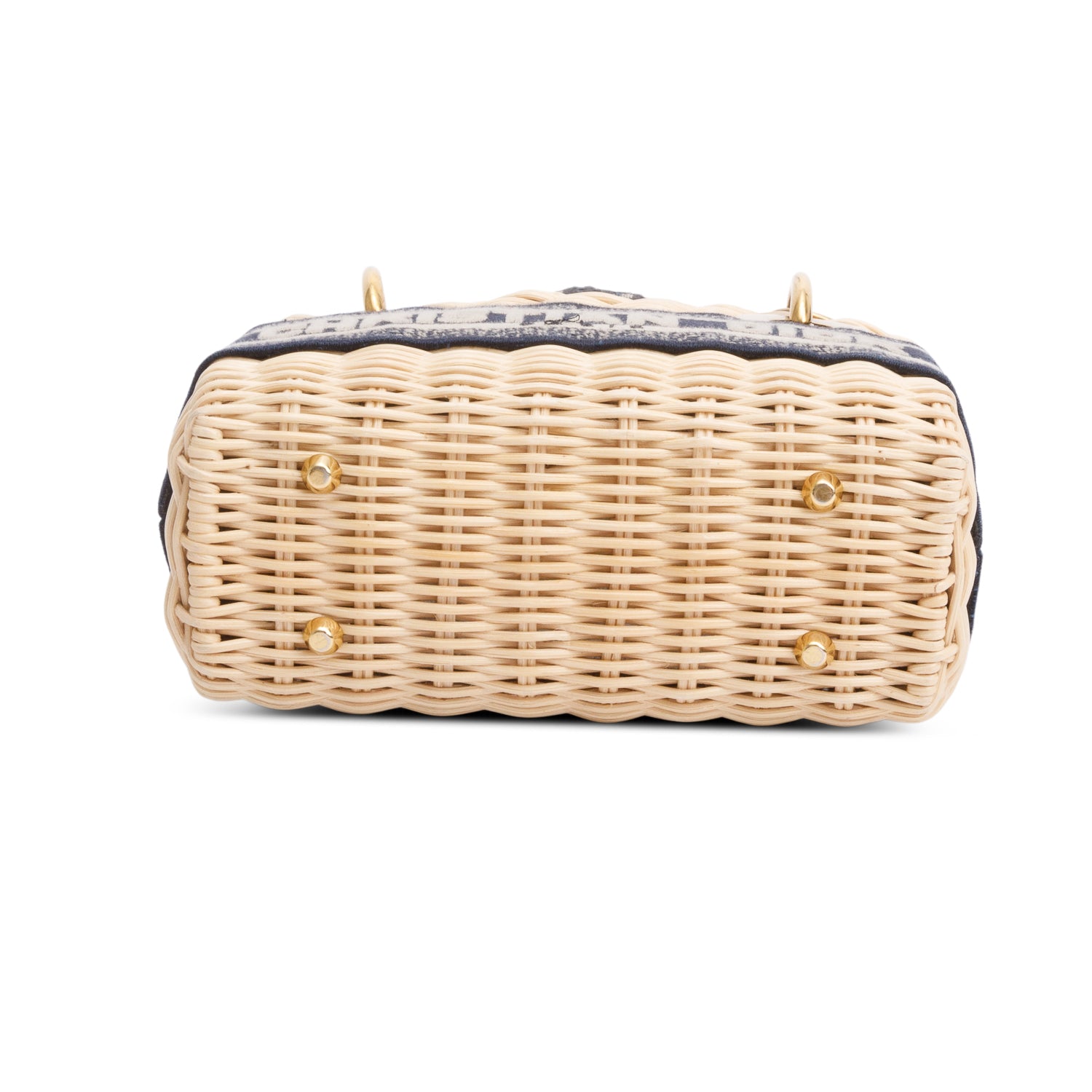 Christian Dior 2022 Wicker Navy Oblique Mini Lady Dior Bag w/ Strap