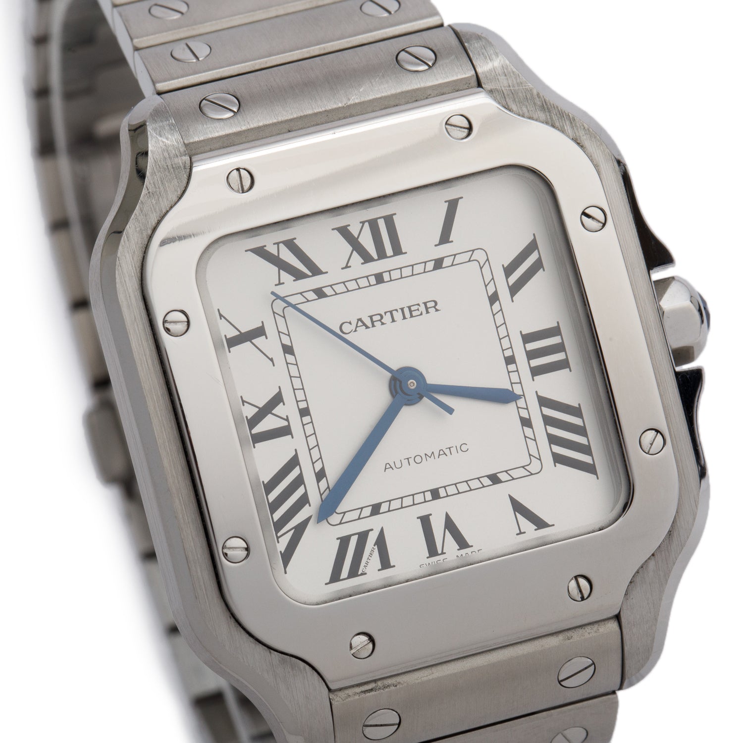 Cartier Stainless Steel Santos de Cartier Automatic Watch, Medium Model 4075 w/ Box, Papers & Extra Strap