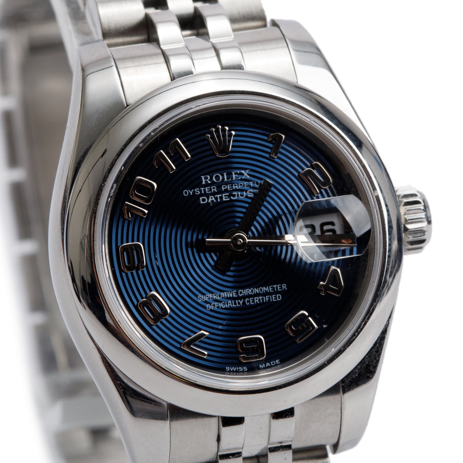 Rolex Stainless Steel 26 MM Datejust Automatic Watch Blue Dial 179160