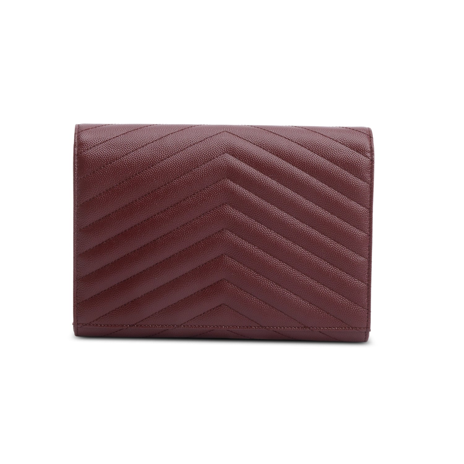 Saint Laurent 2022 Burgundy Grain de Poudre Matelasse Leather Cassandre Flap Wristlet Pouch w/ Box