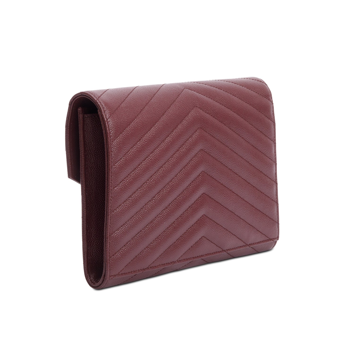Saint Laurent 2022 Burgundy Grain de Poudre Matelasse Leather Cassandre Flap Wristlet Pouch w/ Box