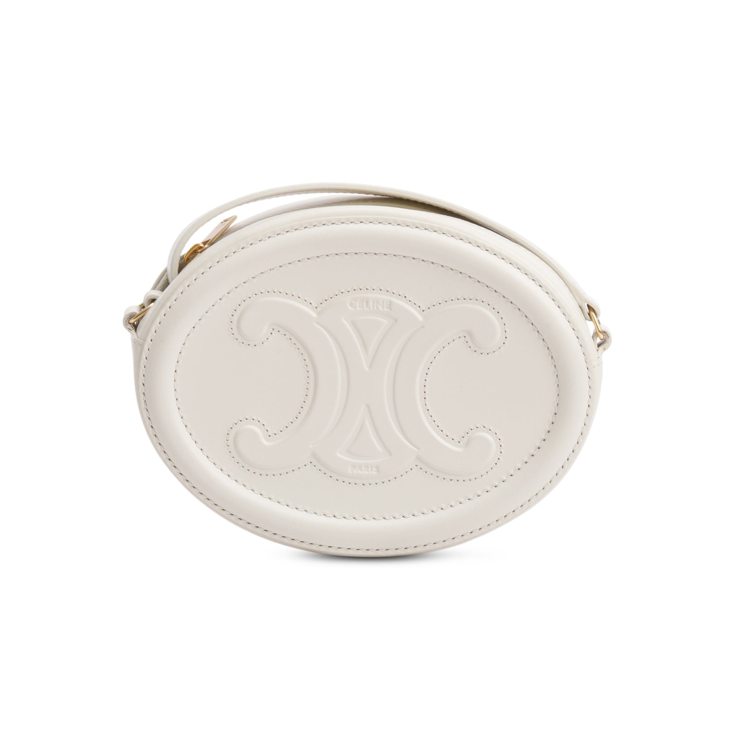 Celine 2021 White Smooth Calfskin Leather Mini Cuir Triomphe Oval Crossbody Bag