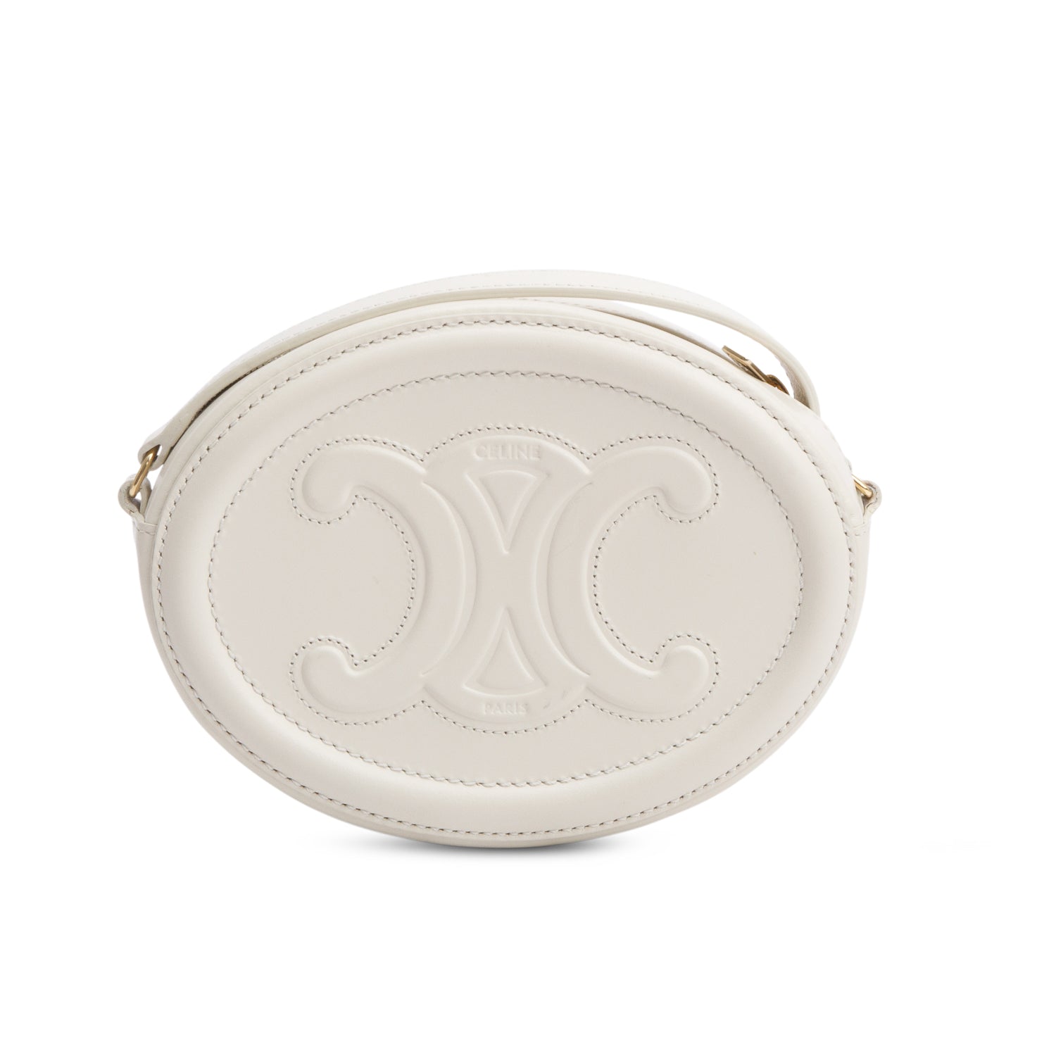 Celine 2021 White Smooth Calfskin Leather Mini Cuir Triomphe Oval Crossbody Bag
