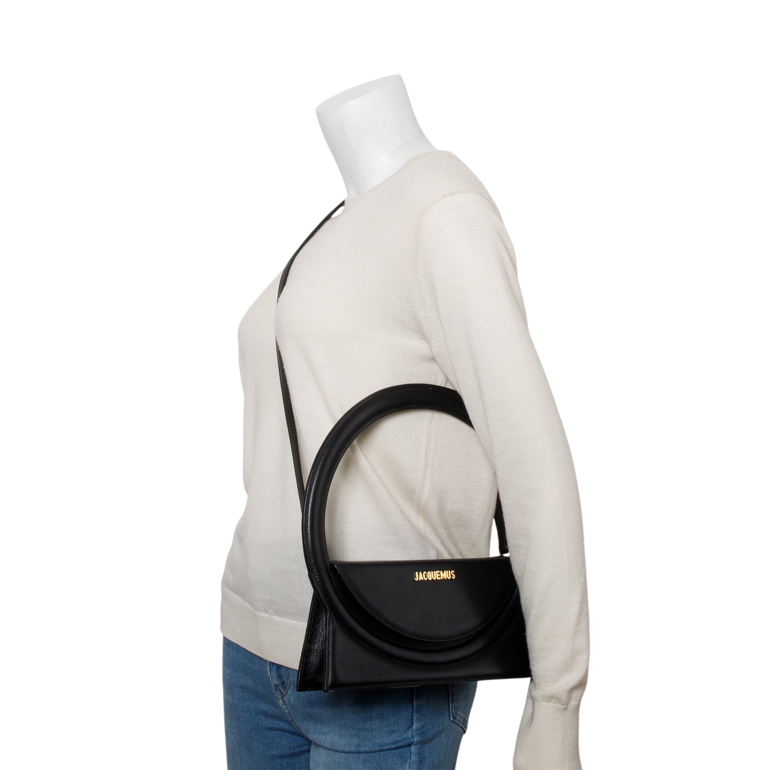 Jacquemus Black Leather Le Sac Rond Bag w/ Strap