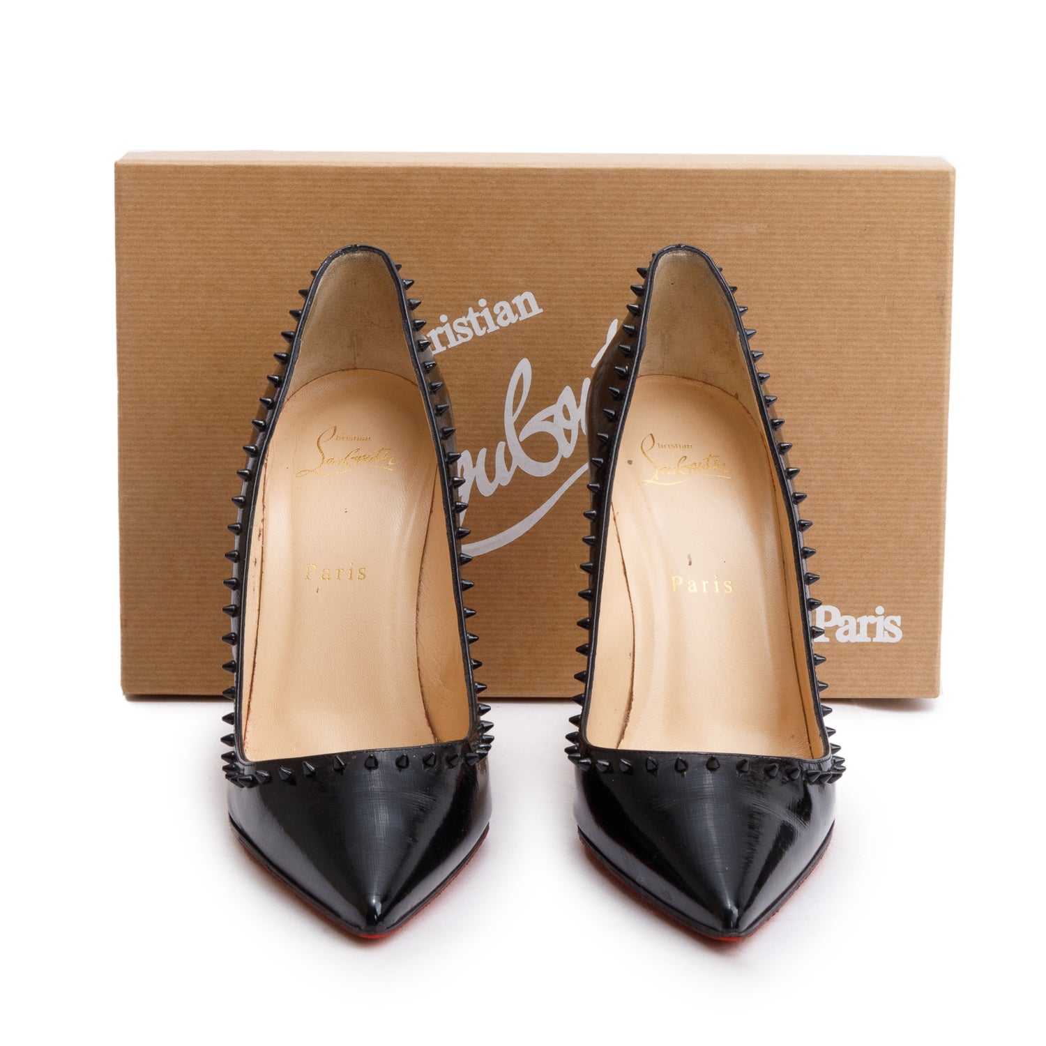 Christian Louboutin Black Patent Givree Leather Anjalina 100 Pumps, Size 39.5 w/ Box & Receipt