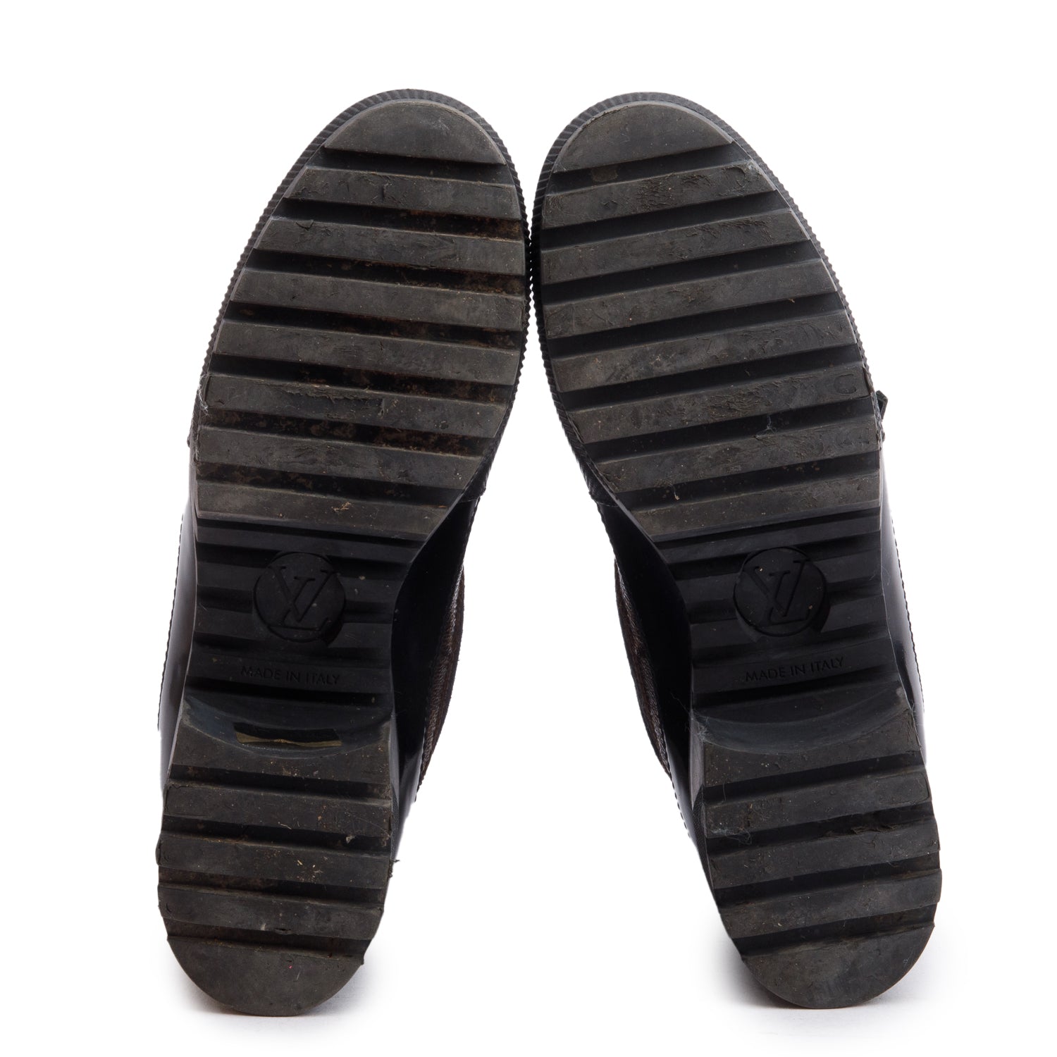 Louis Vuitton Monogram Black Suede Patent Leather World Tour Combat Boots, Size 39 w/ Box & Receipt