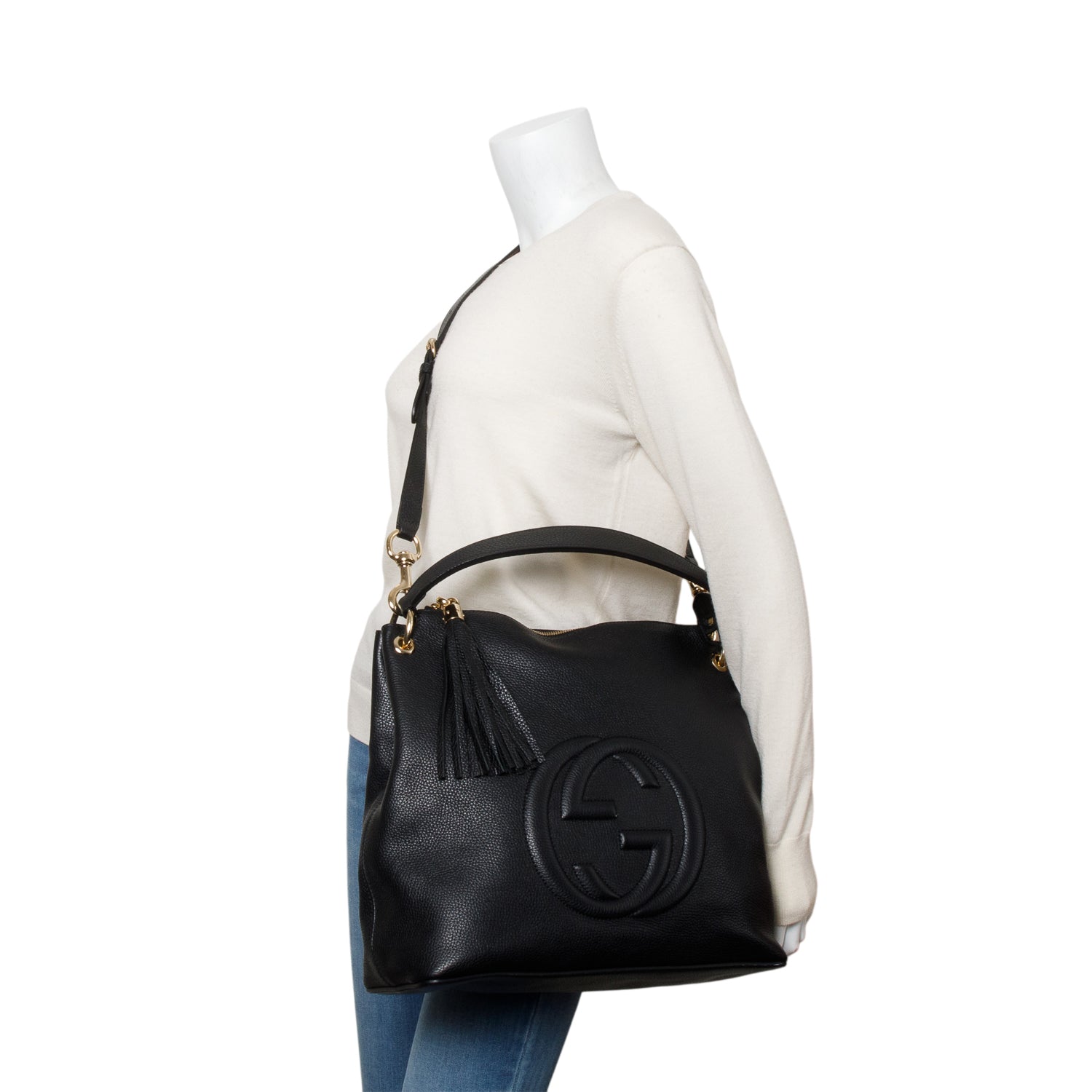 Gucci Black Pebbled Calfskin Leather Large Convertible Soho Hobo Bag  w/ Strap