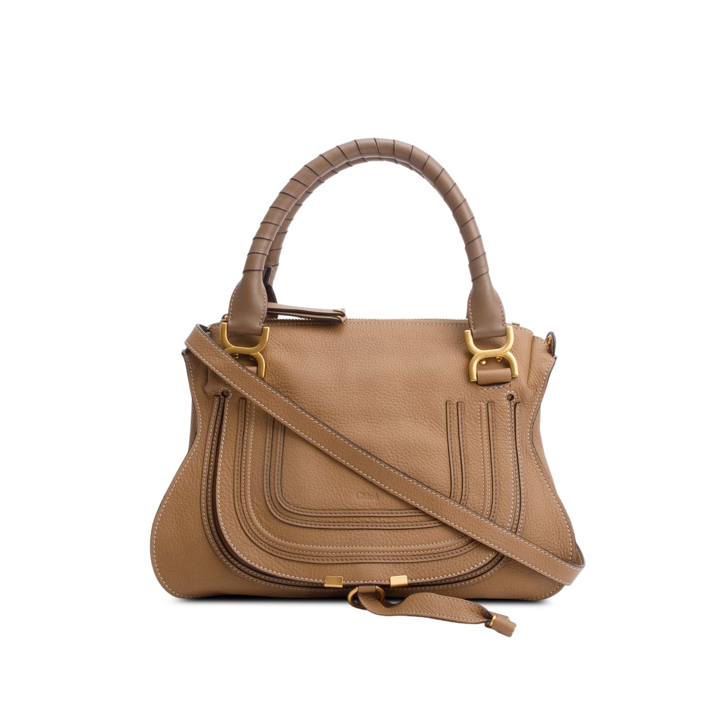 Chloe Beige Calfskin Leather Medium Marcie Shoulder Bag w/ Strap & Authenticity Card