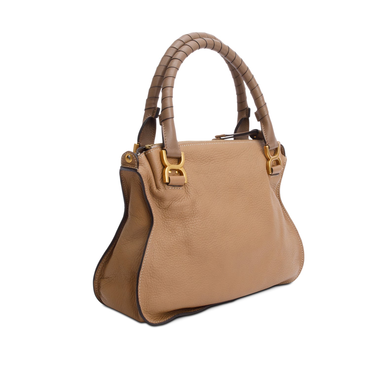 Chloe Beige Calfskin Leather Medium Marcie Shoulder Bag w/ Strap & Authenticity Card