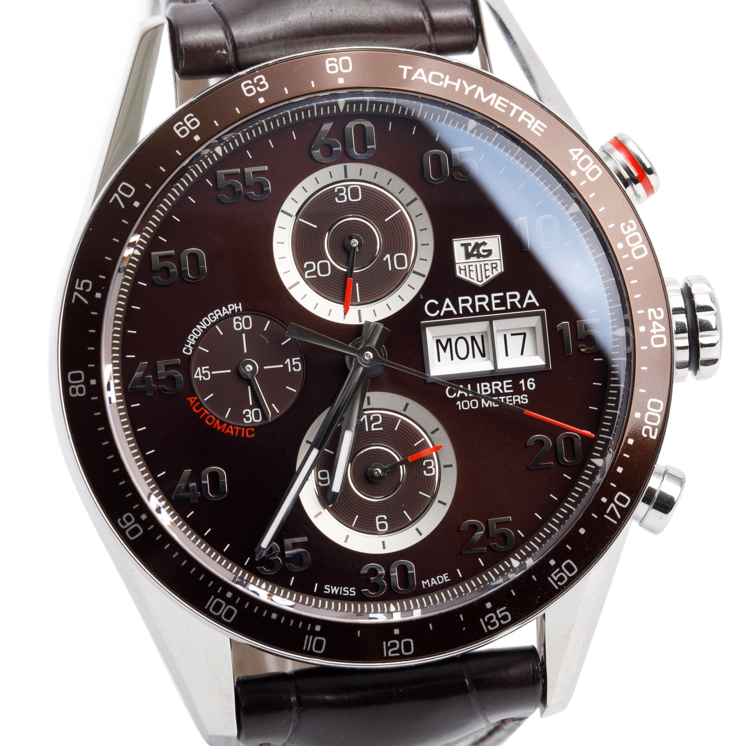 Tag Heuer Stainless Steel Carrera 43 MM Automatic Chronograph Watch Brown Dial CV2A12