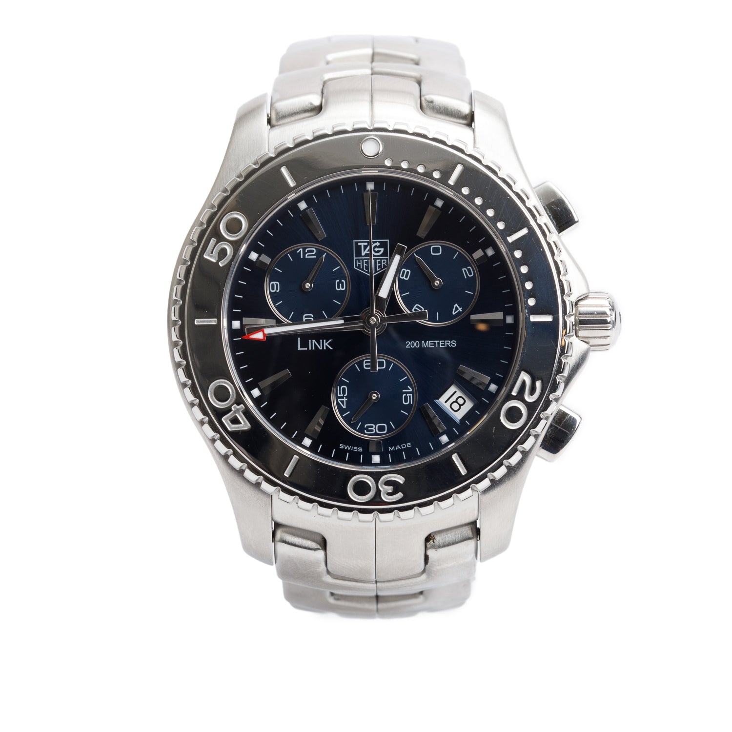 Tag Heuer Stainless Steel Link 42 MM Chronograph Quartz Watch Blue Dial CJ1112