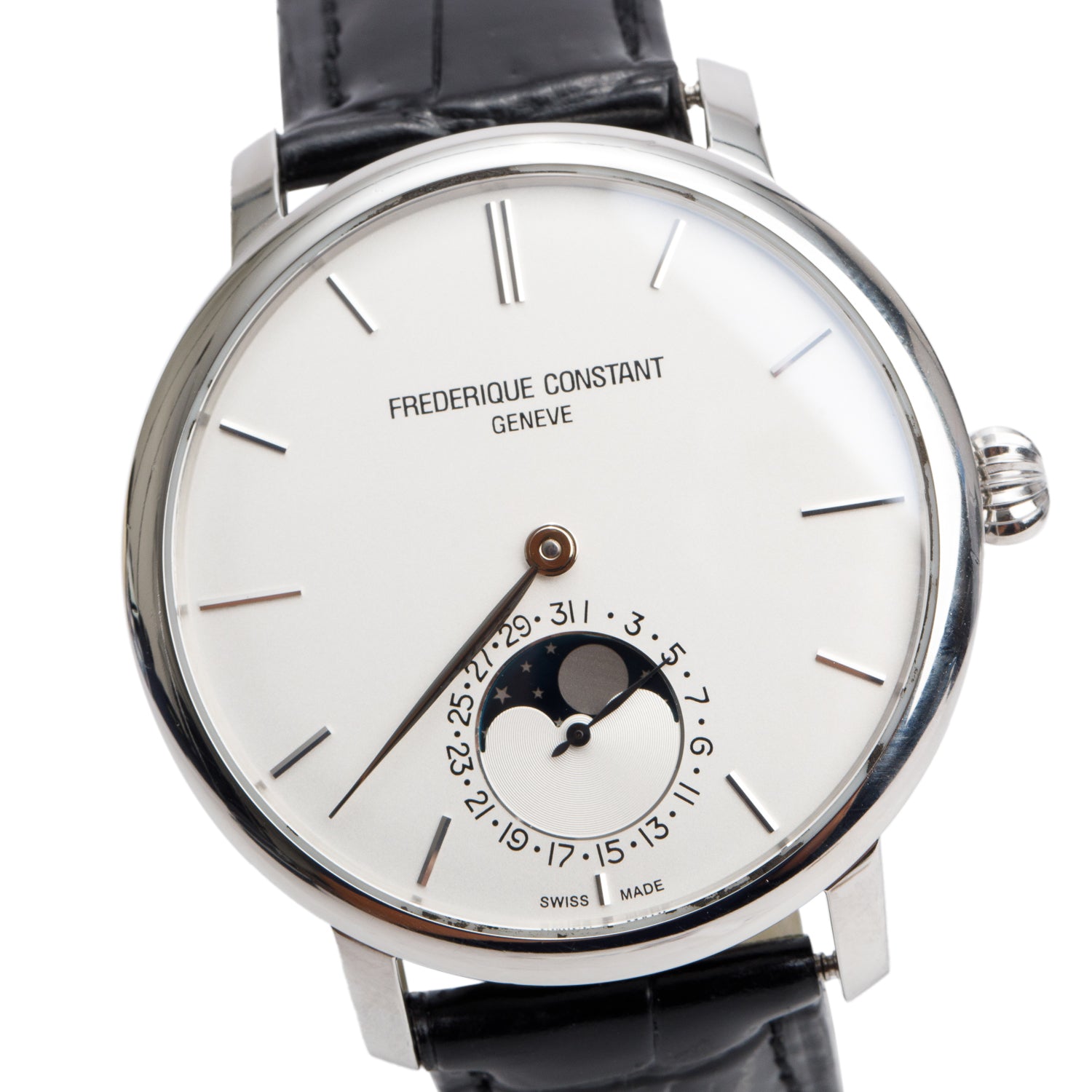 Frederique Constant Stainless Steel Slimline 42 MM Moonphase Automatic Watch w/ Box & Papers