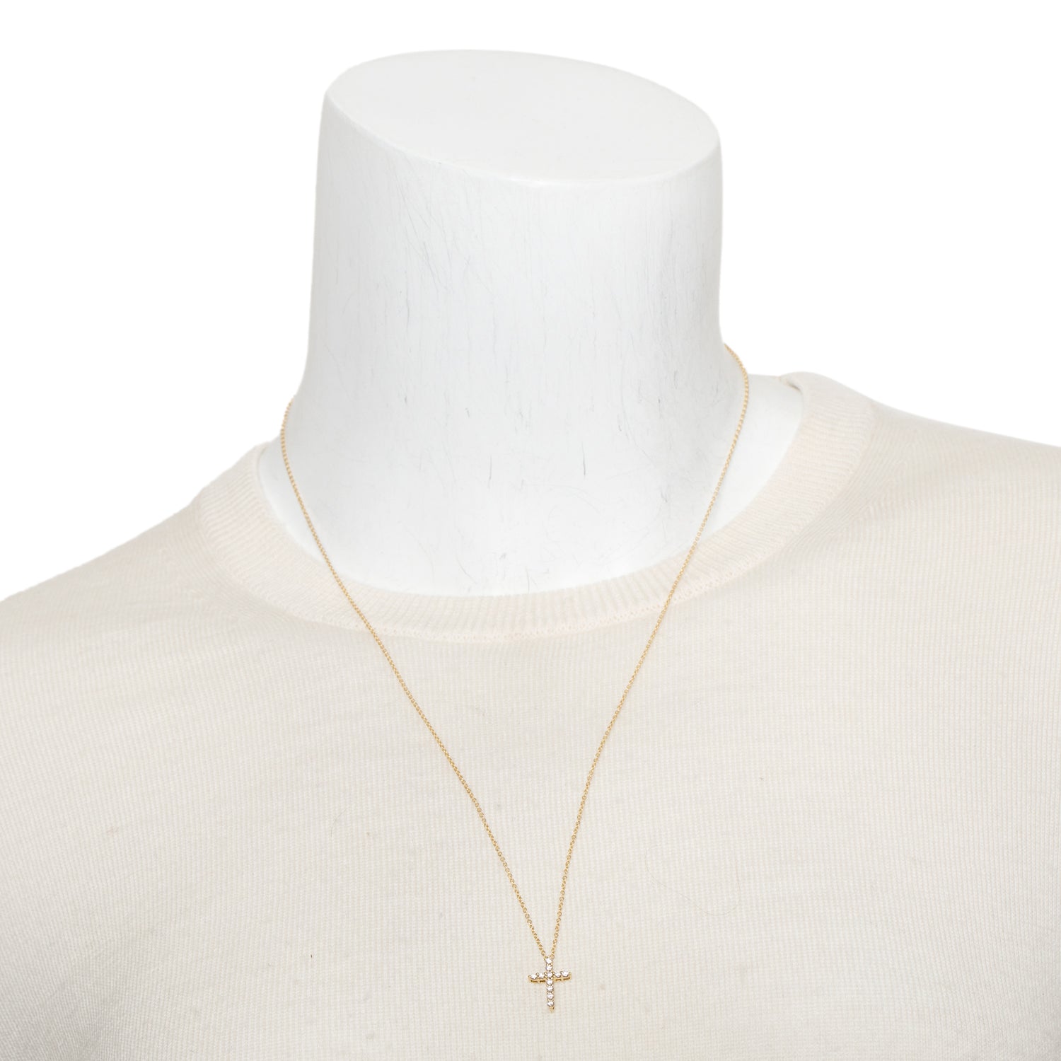 Tiffany & Co. 18k Yellow Gold Diamond Mini Cross Pendant Necklace w/ Box