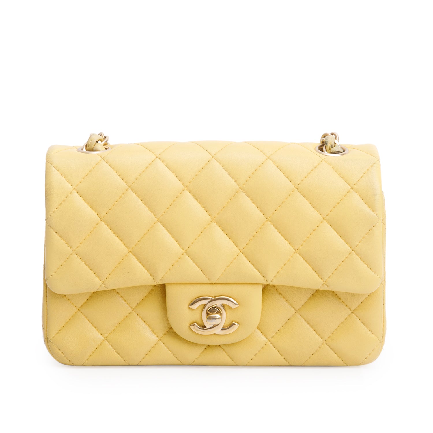 Chanel Yellow Quilted Lambskin Leather Classic Mini Rectangular Flap Bag