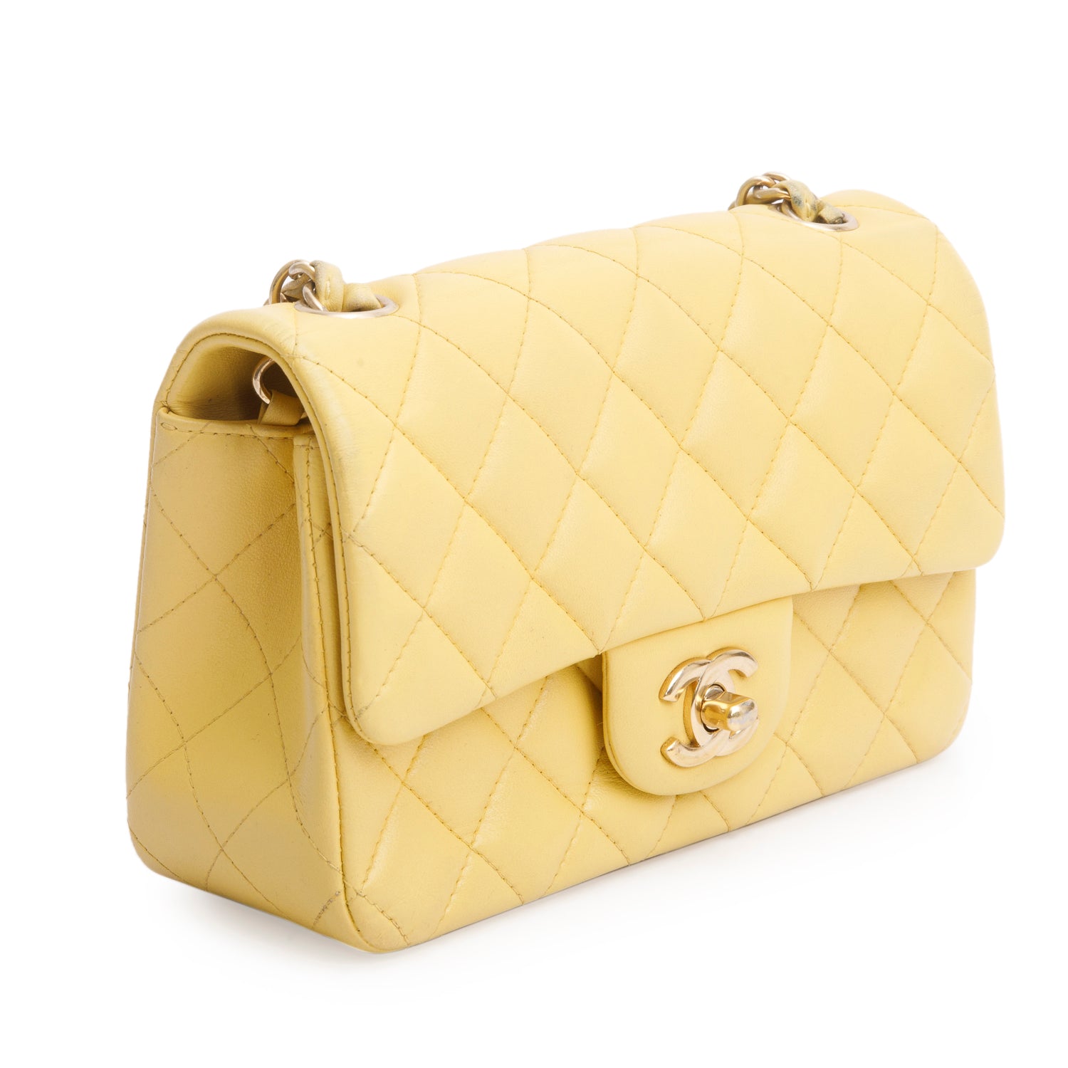 Chanel Yellow Quilted Lambskin Leather Classic Mini Rectangular Flap Bag