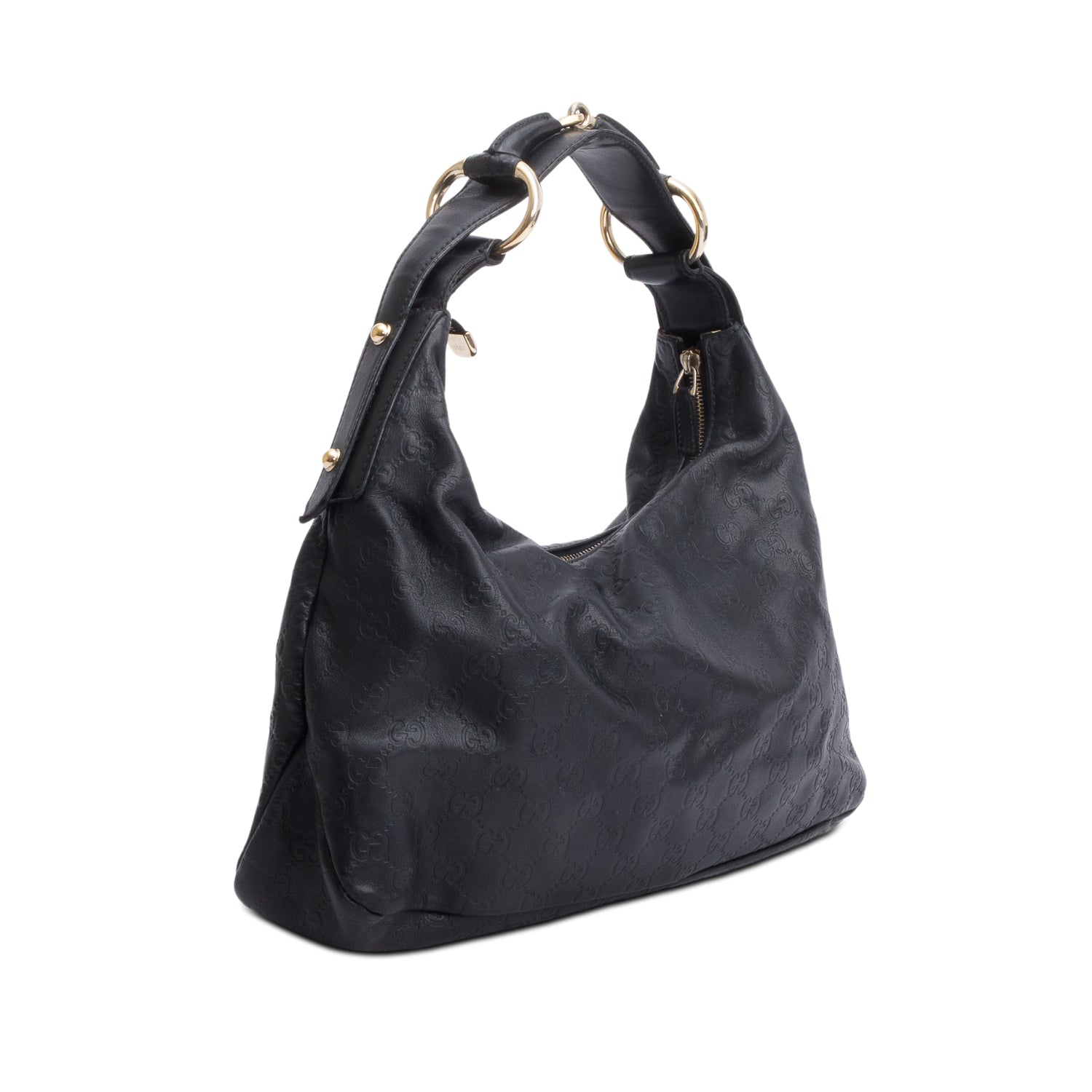 Gucci Black Signature Leather Medium Horsebit Hobo