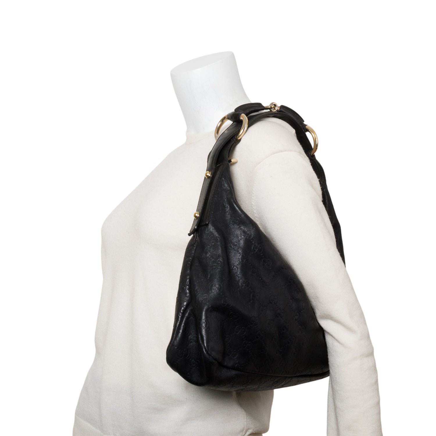 Gucci Black Signature Leather Medium Horsebit Hobo