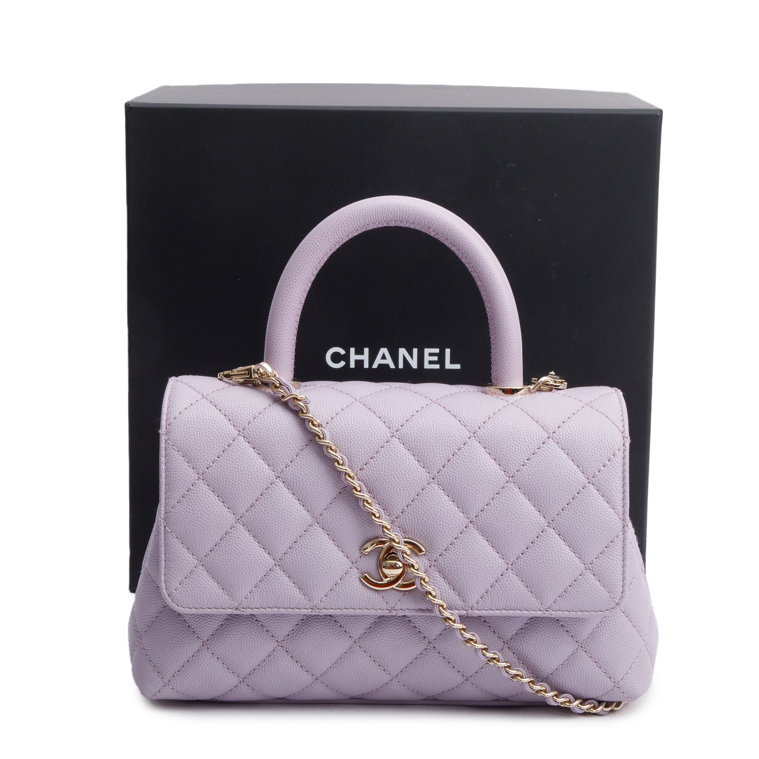 Chanel Purple Quilted Caviar Leather Small Coco Handle Bag w/ Strap & Box