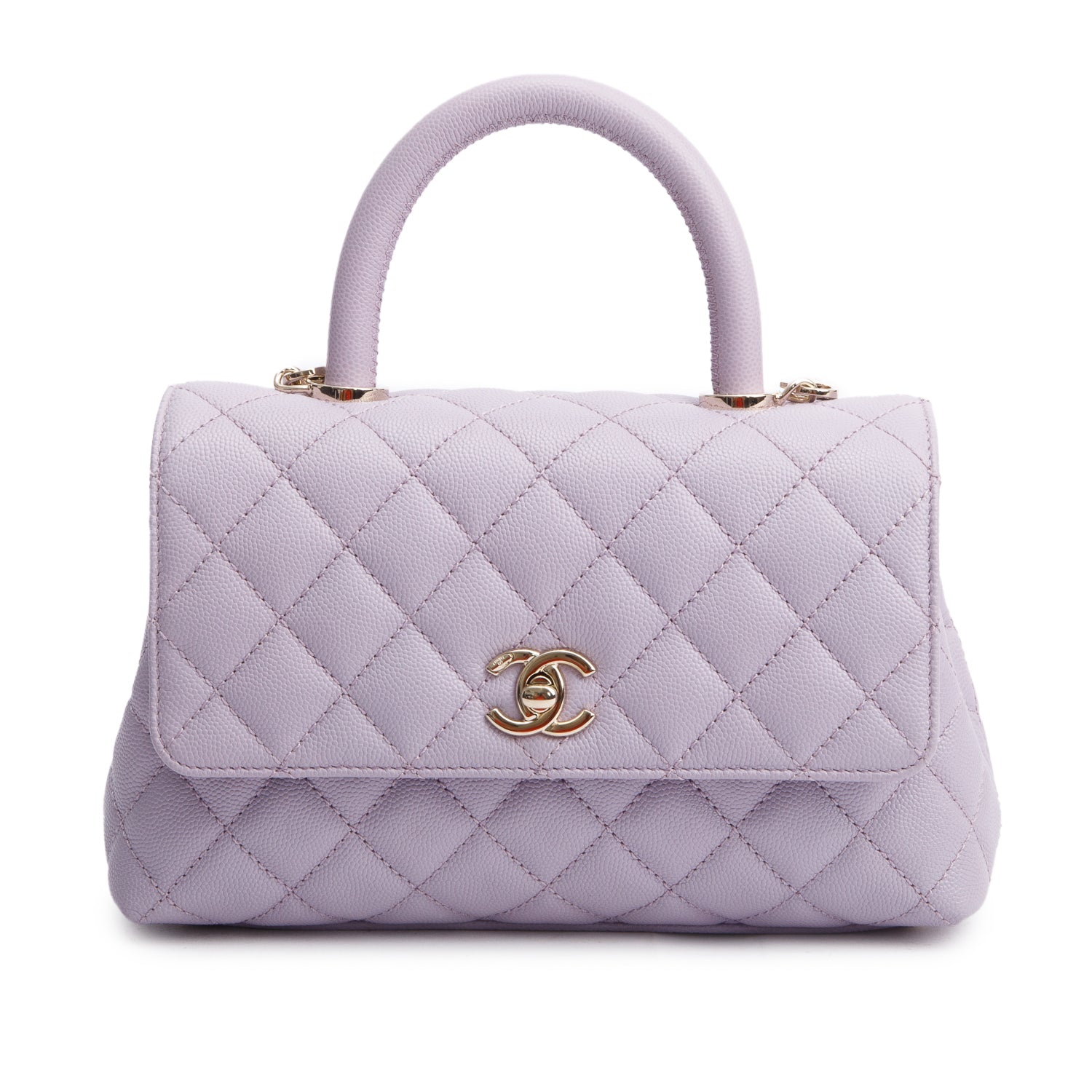 Chanel Purple Quilted Caviar Leather Small Coco Handle Bag w/ Strap & Box