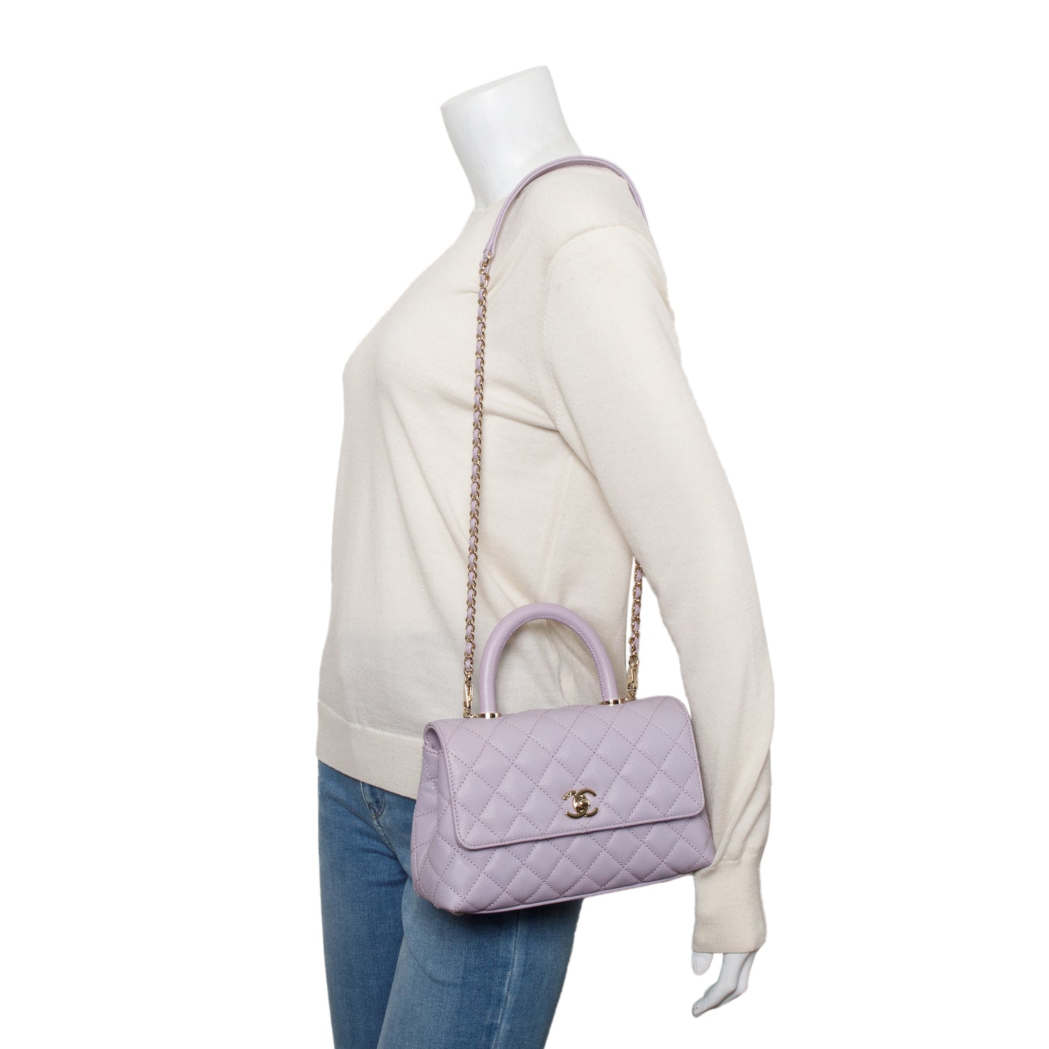 Chanel Purple Quilted Caviar Leather Small Coco Handle Bag w/ Strap & Box