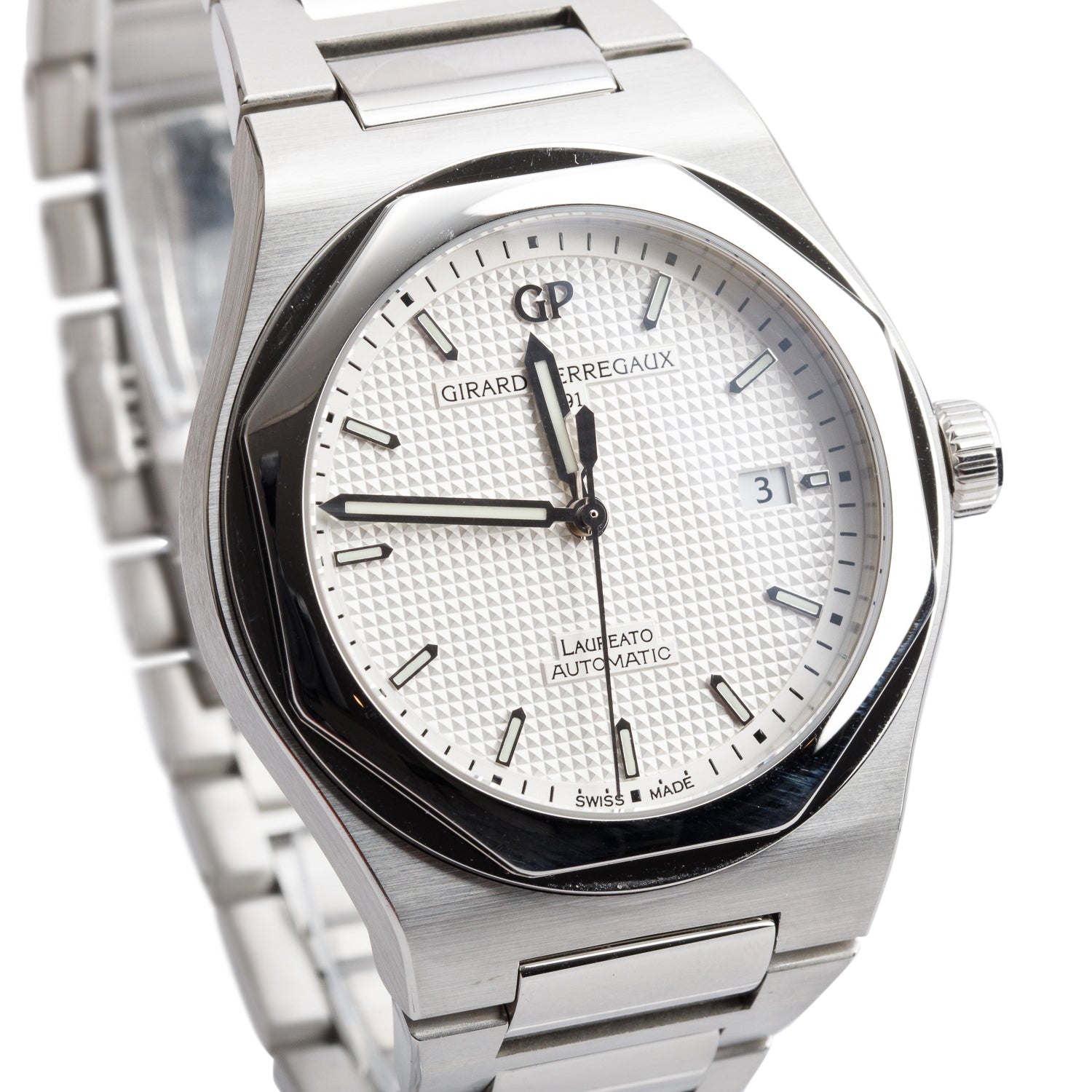 Girard Perregaux Limited Edition 225th Anniversary Stainless Steel Laureato 41 MM Automatic Watch Silver Dial 81000 w/ Box & Papers