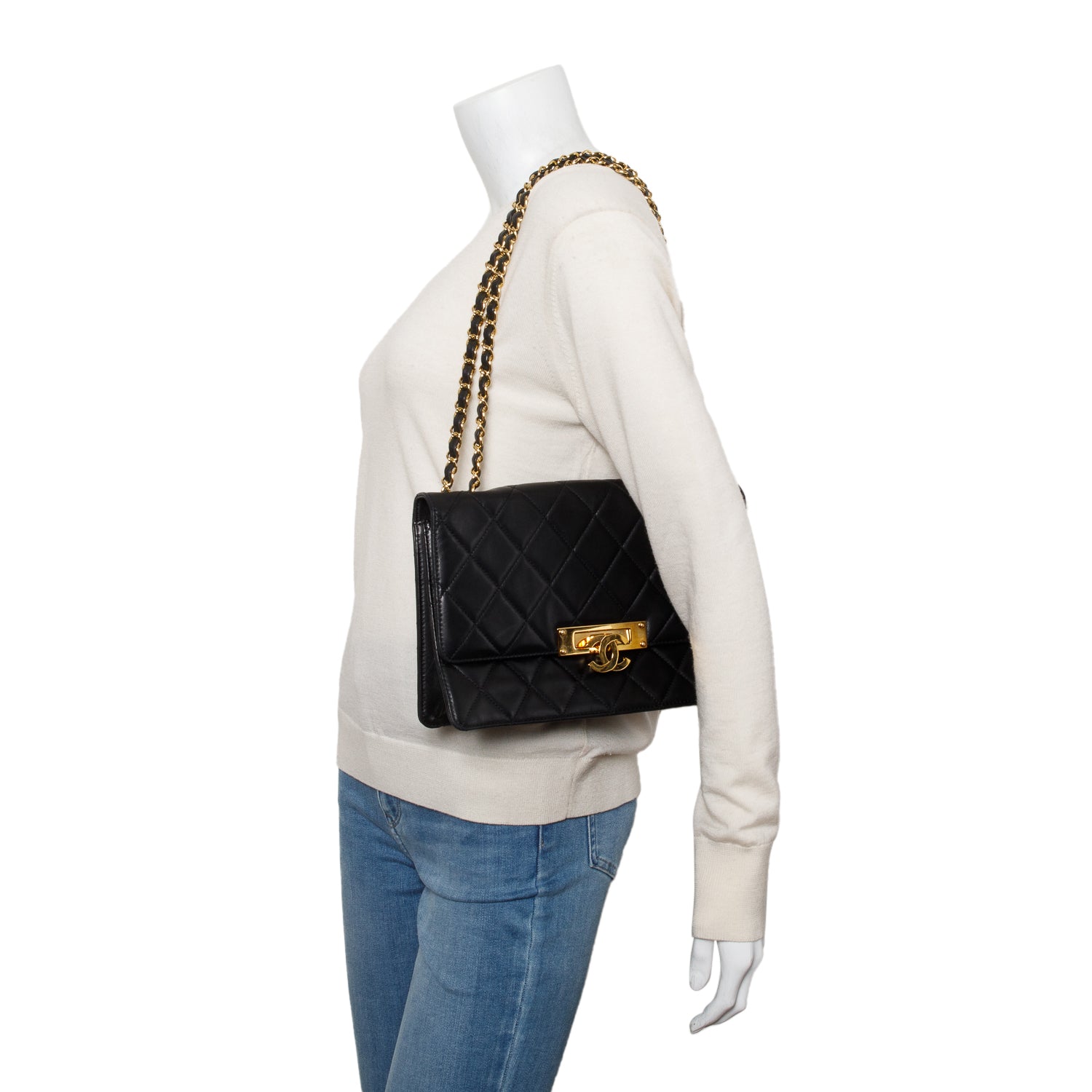 Chanel Beige Lambskin Leather Large Golden Class Flap Bag w/ Box, Receipt & Authenticity Card