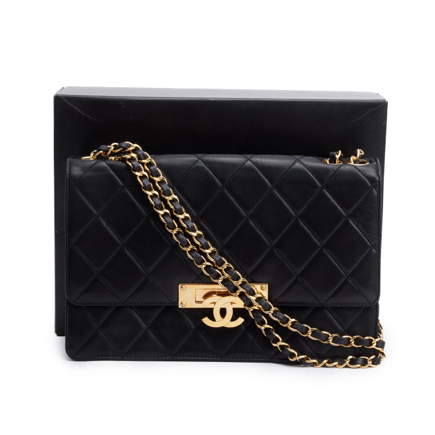 Chanel Beige Lambskin Leather Large Golden Class Flap Bag w/ Box, Receipt & Authenticity Card
