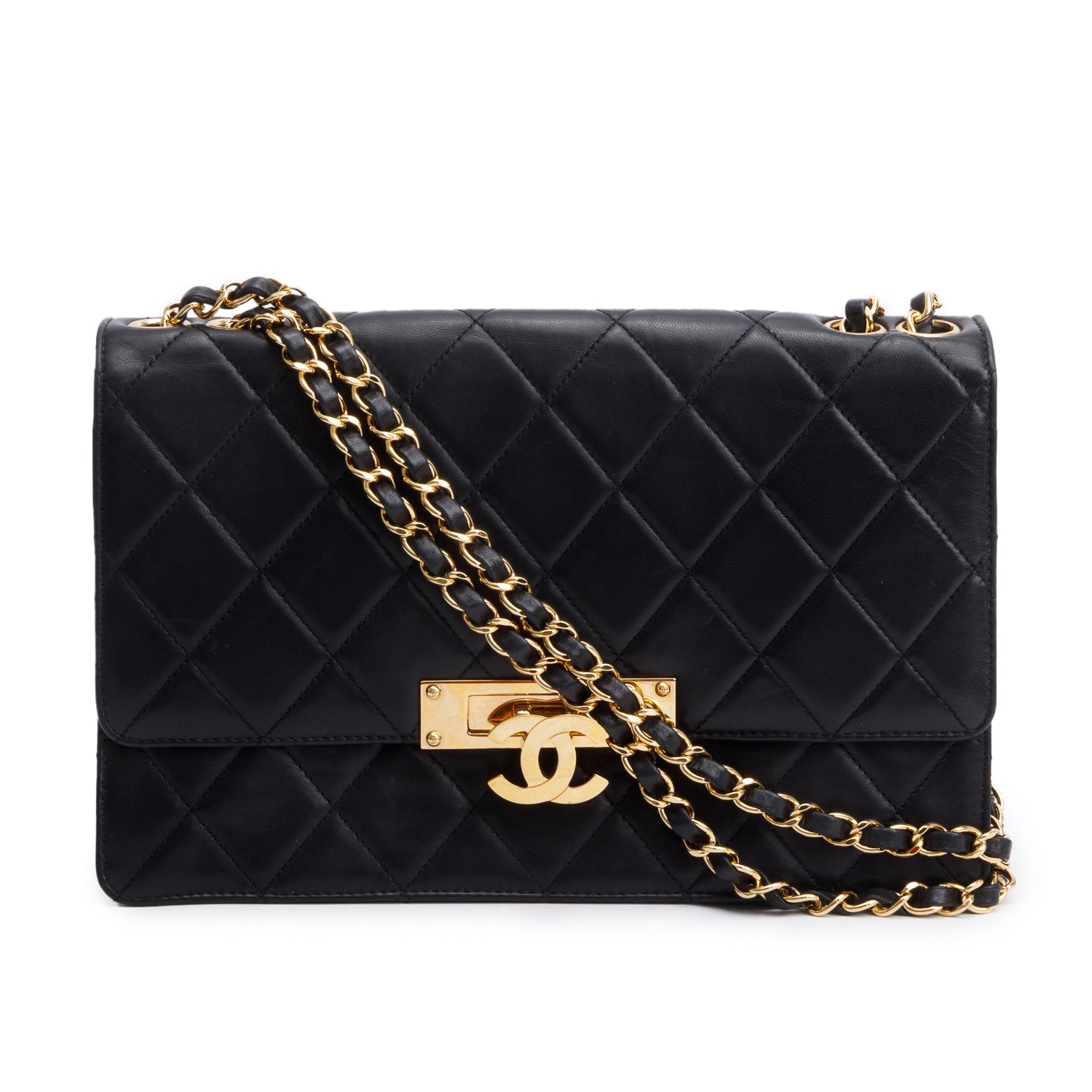 Chanel Beige Lambskin Leather Large Golden Class Flap Bag w/ Box, Receipt & Authenticity Card