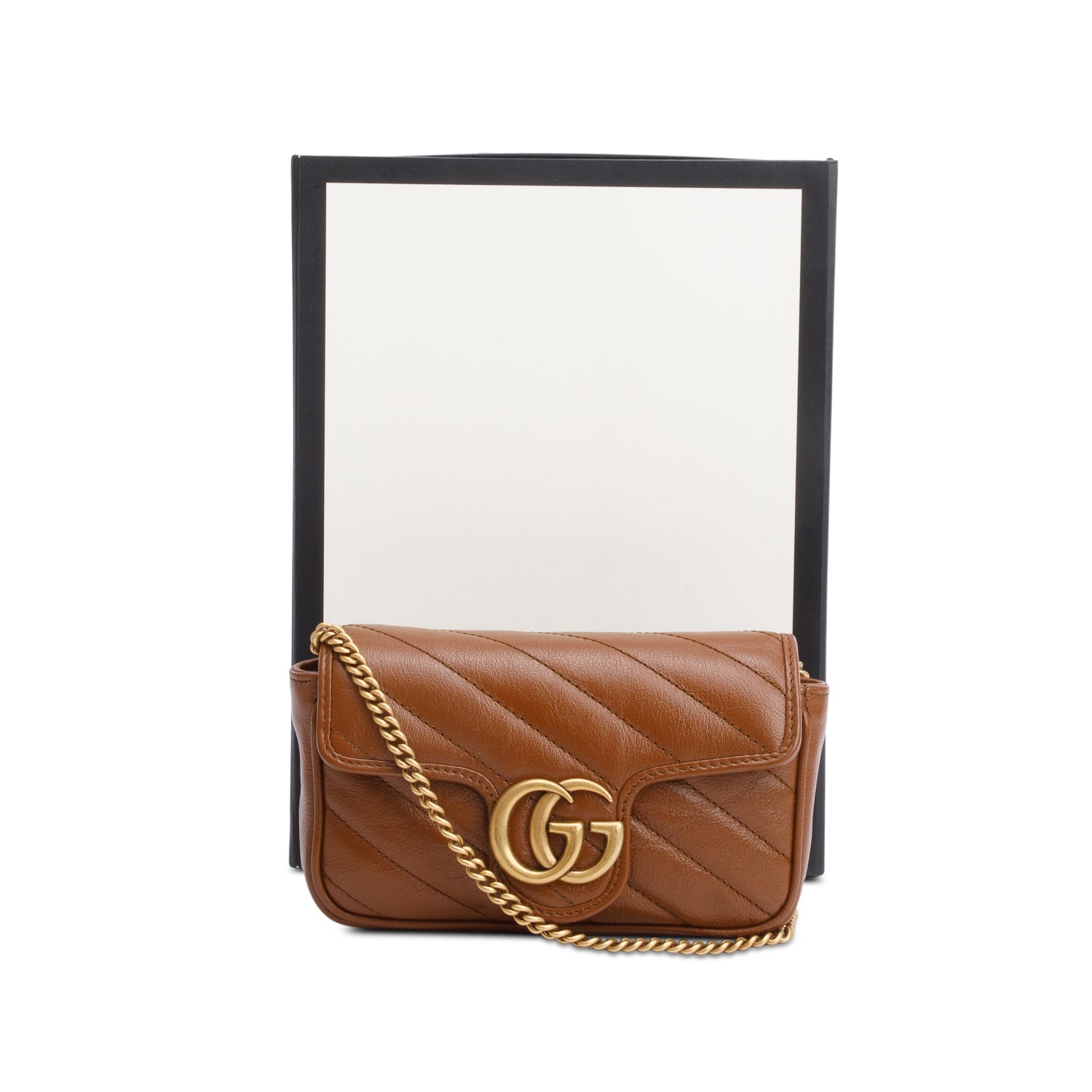 Gucci Brown GG Marmont Matelasse Leather Super Mini Bag w/ Box