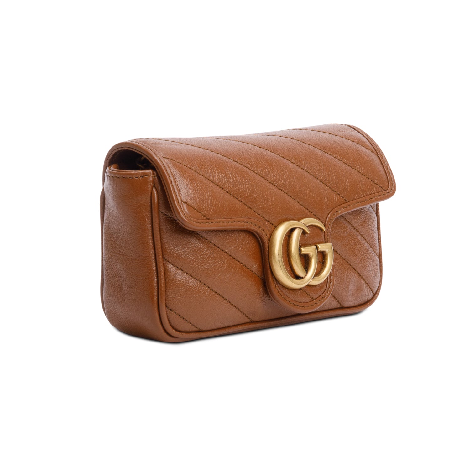 Gucci Brown GG Marmont Matelasse Leather Super Mini Bag w/ Box