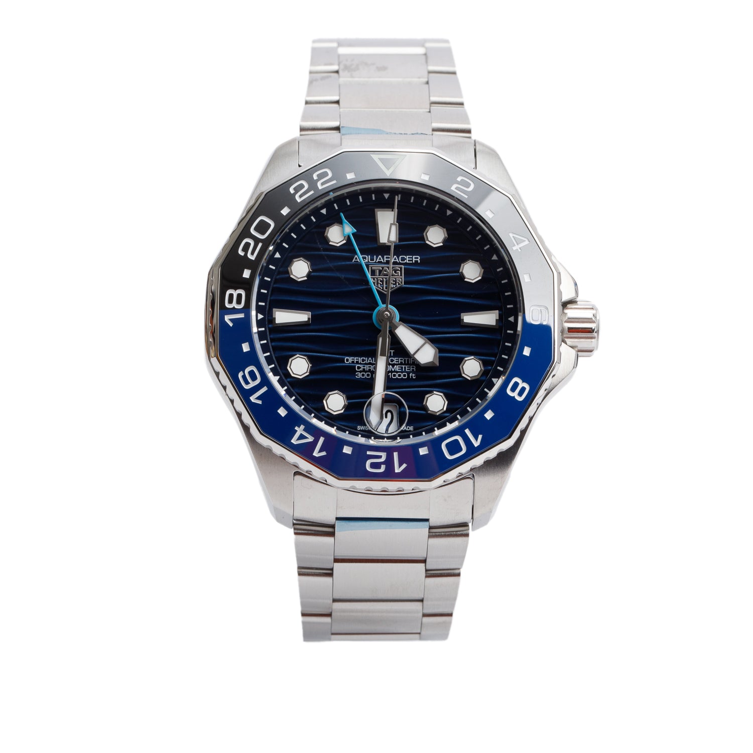 Tag Heuer Stainless Steel Aquaracer Professional 300M GMT 42 MM Automatic Watch Blue Dial WBP5114 w/ Box & Papers