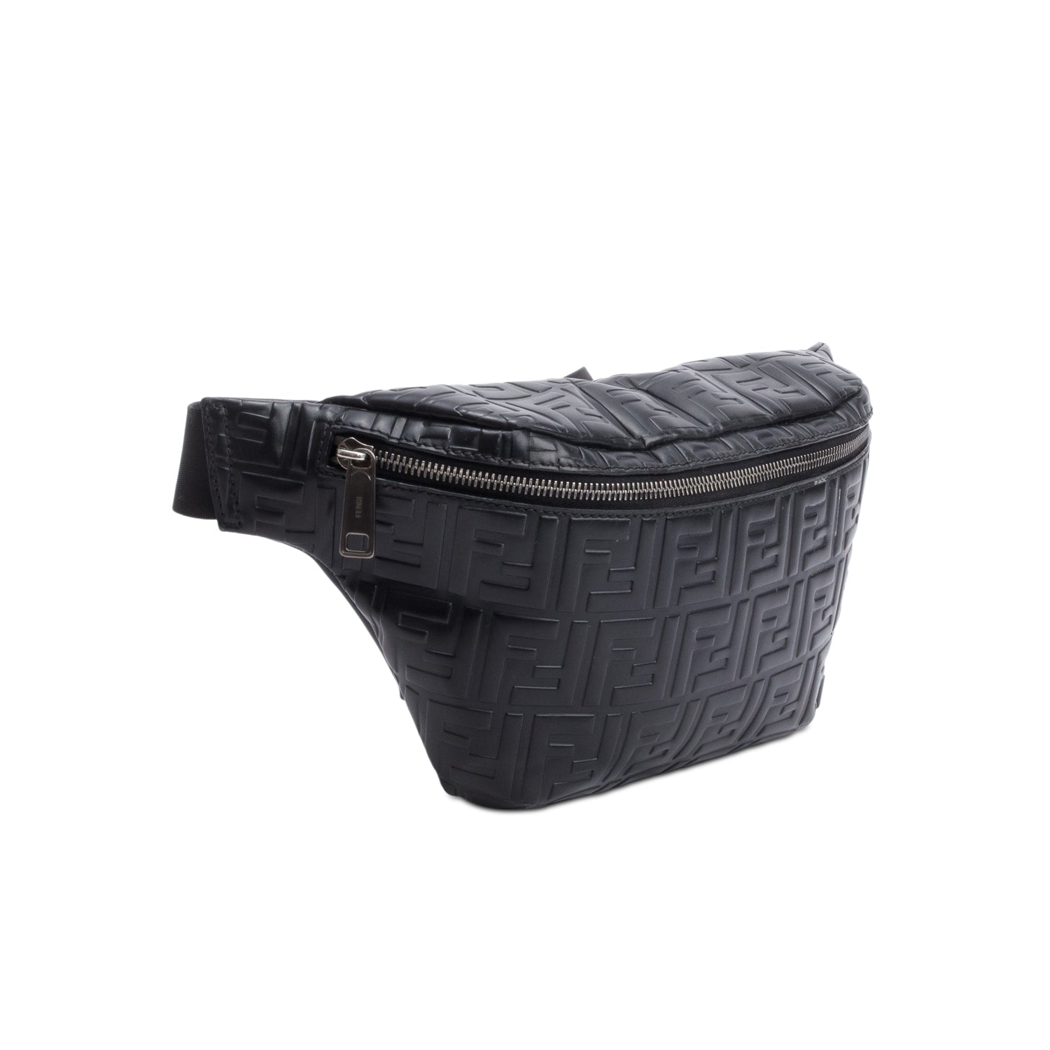 Fendi Black Calfskin Leather Embossed FF Belt Bag