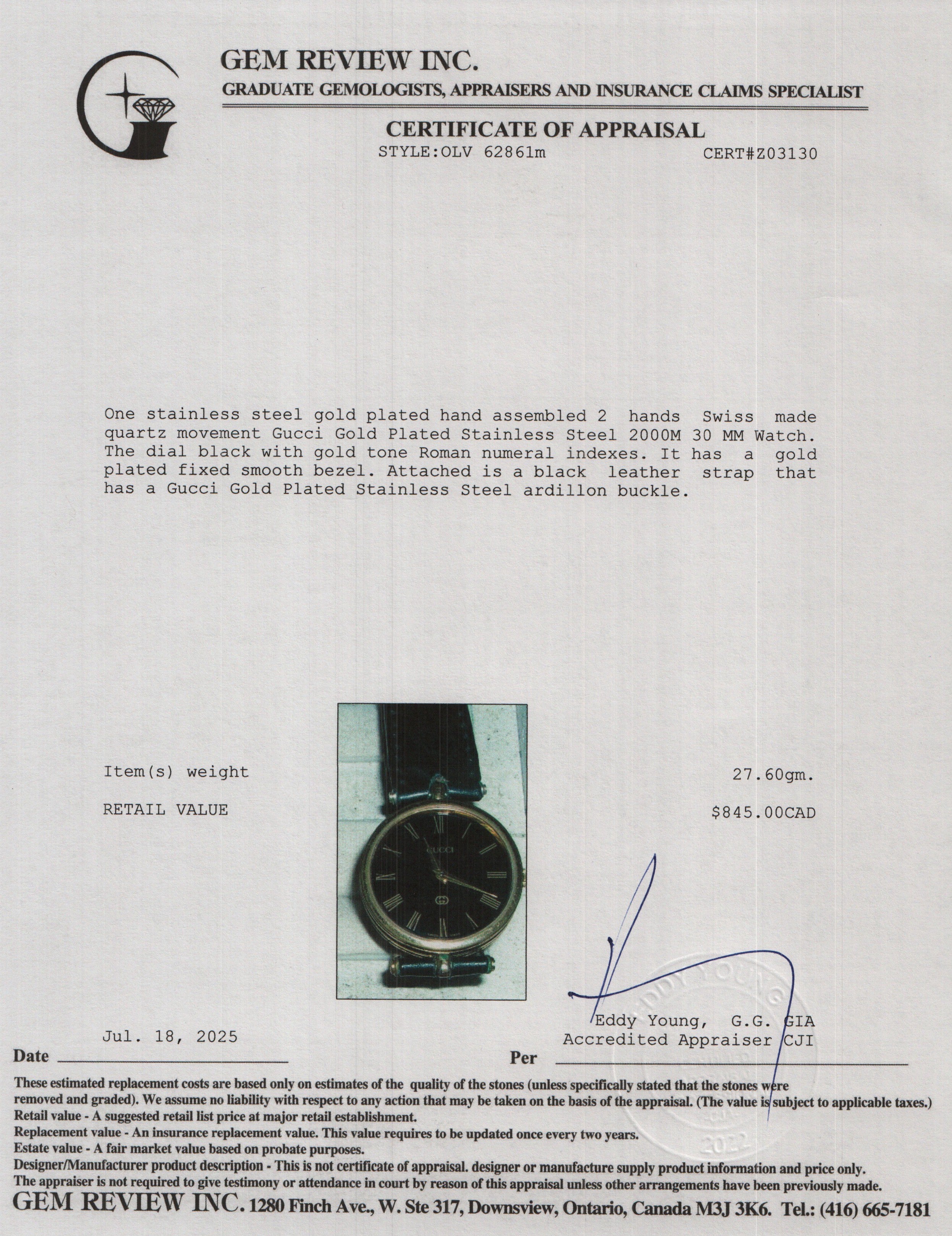 Gucci Vintage Gold Plated Stainless Steel Stack 2000M 30 MM Quartz Watch w/ Box