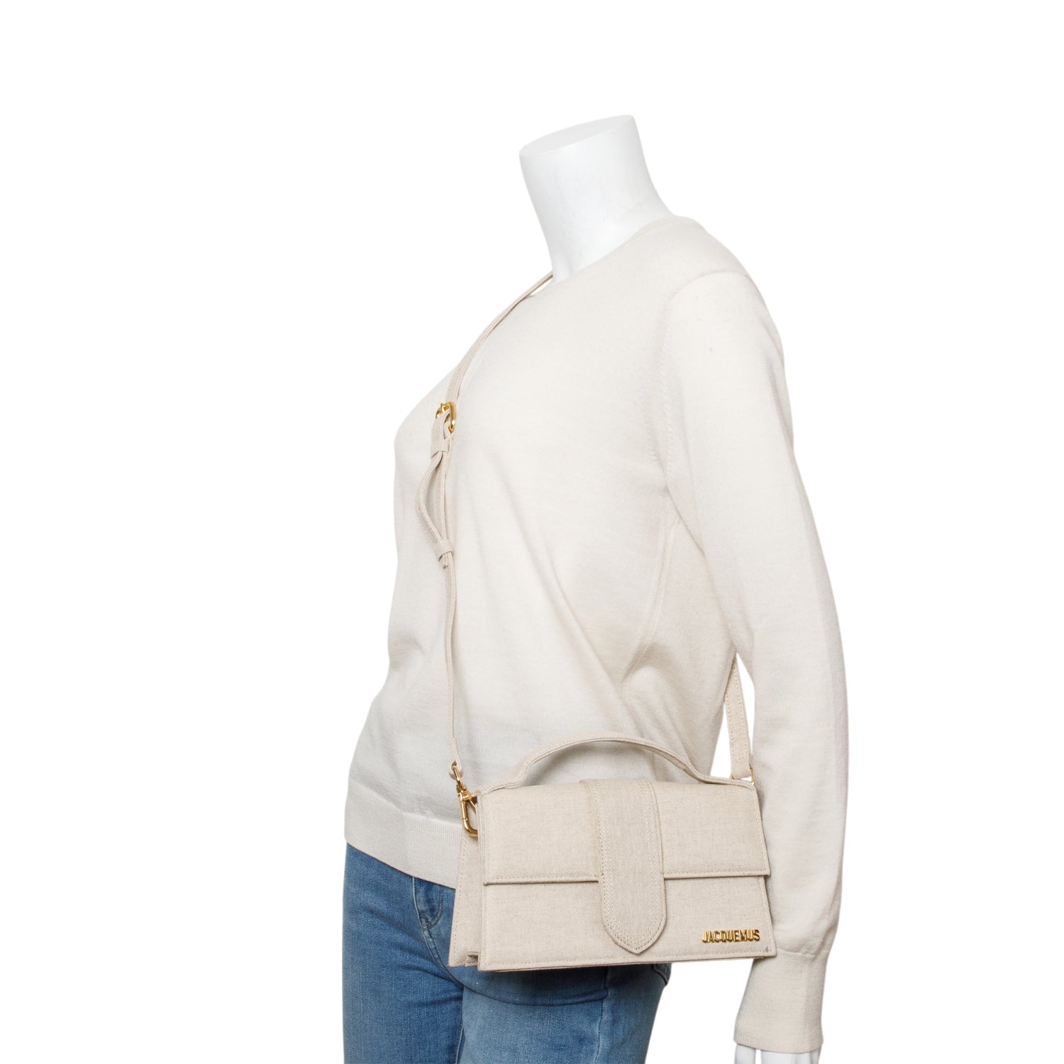 Jacquemus Grey Linen Le Grand Bambino Bag w/ Strap