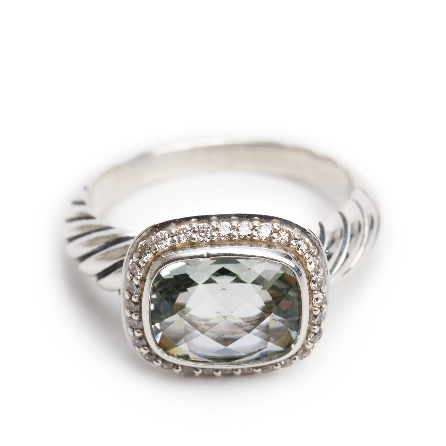 David Yurman Sterling Prasiolite & Diamond Noblesse Cocktail Ring, Size 6.75