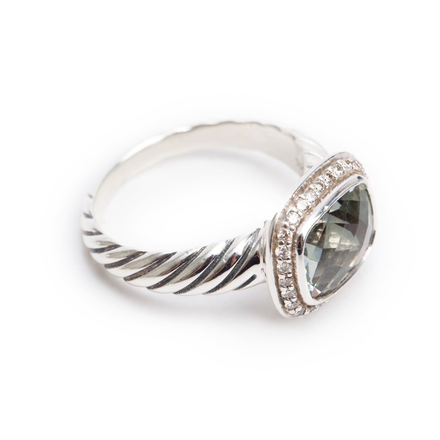 David Yurman Sterling Prasiolite & Diamond Noblesse Cocktail Ring, Size 6.75