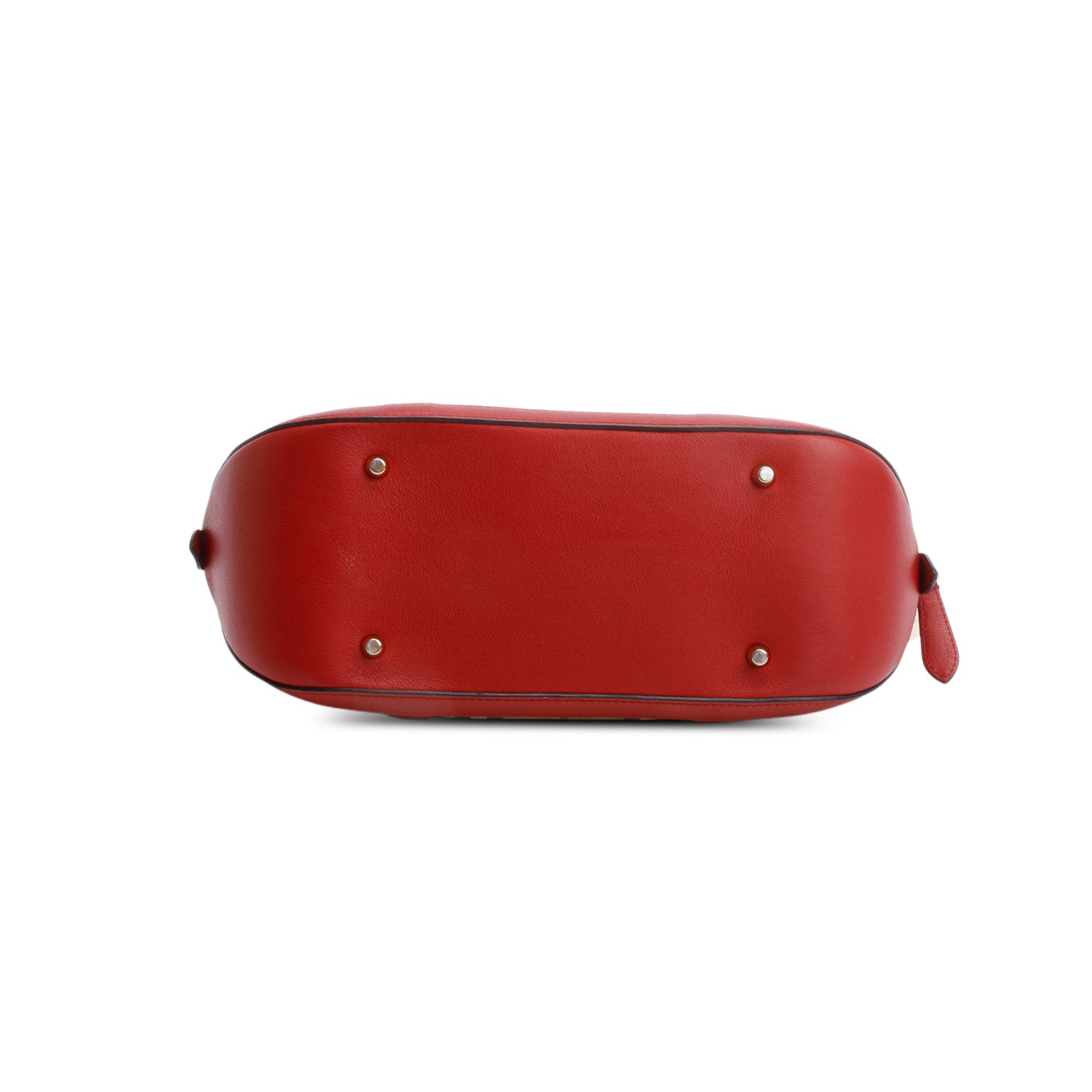 Burberry House Check Red Leather Trim Small Orchard Bowling Bag
