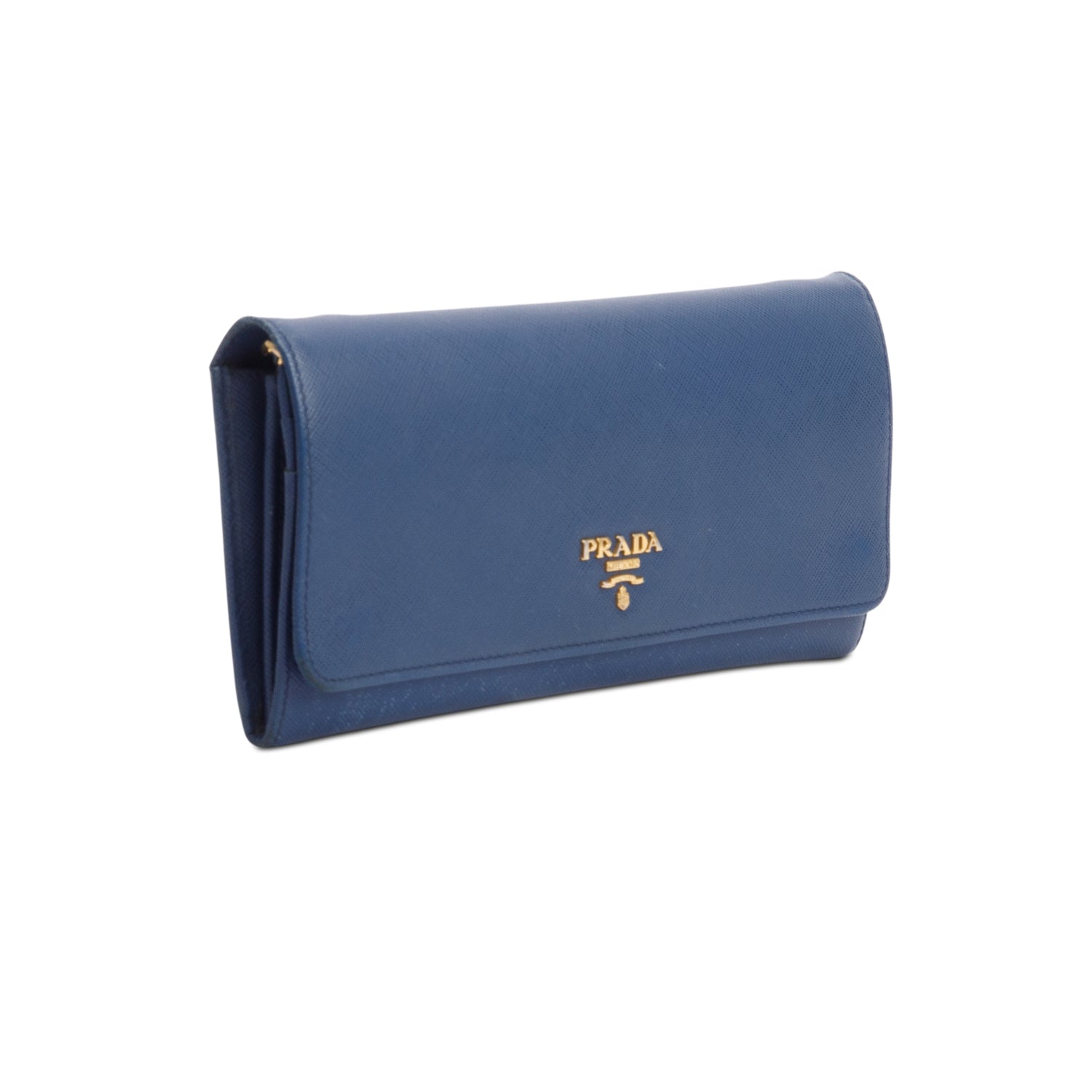 Prada Blue Saffiano Metal Continental Wallet on Chain w/ Box & Authenticity Card