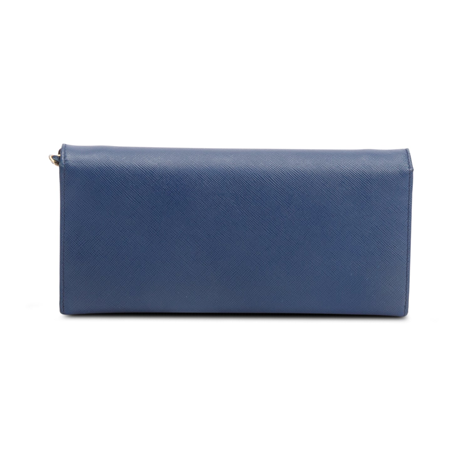 Prada Blue Saffiano Metal Continental Wallet on Chain w/ Box & Authenticity Card