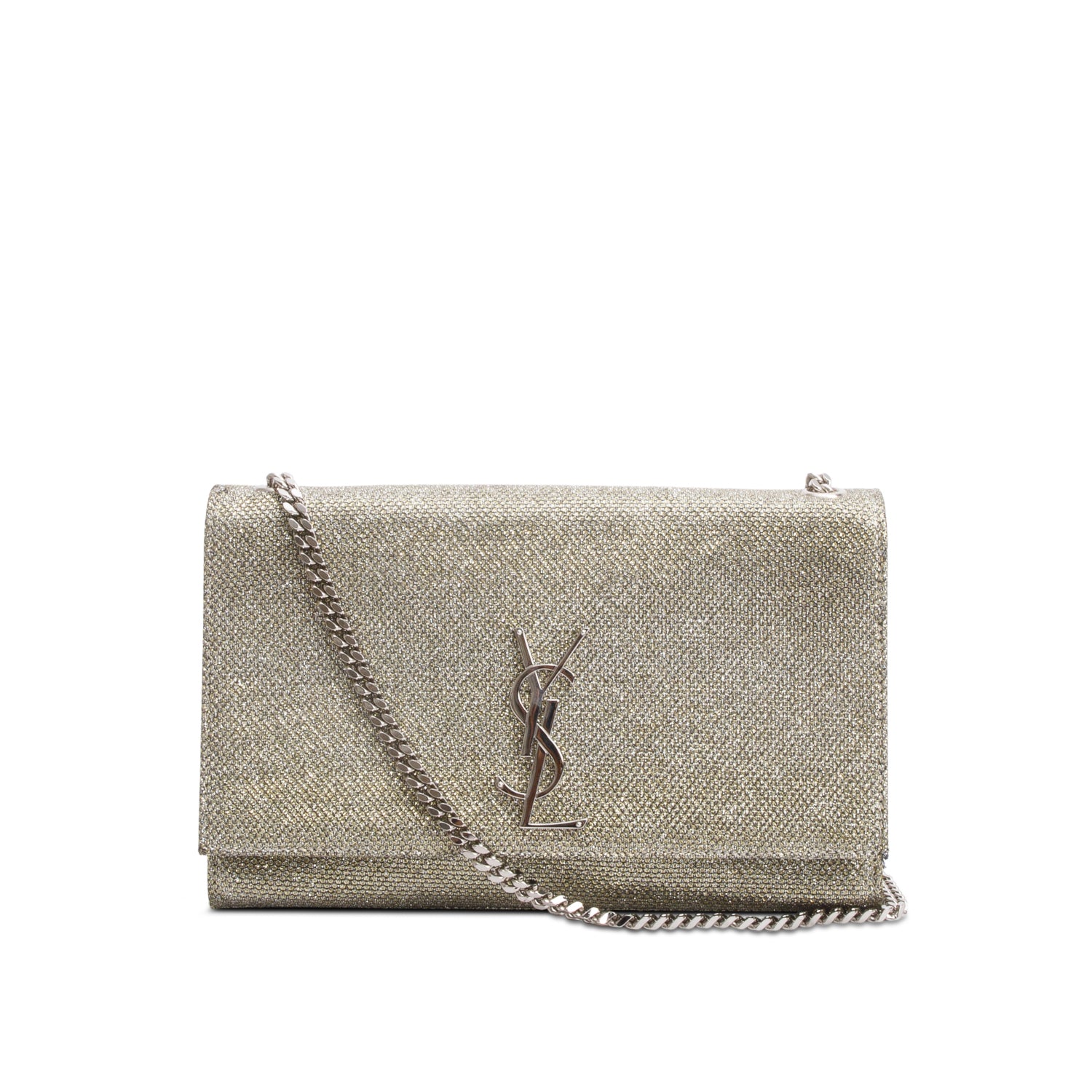 Saint Laurent Metallic Grey Glitter Canvas Medium Kate Bag