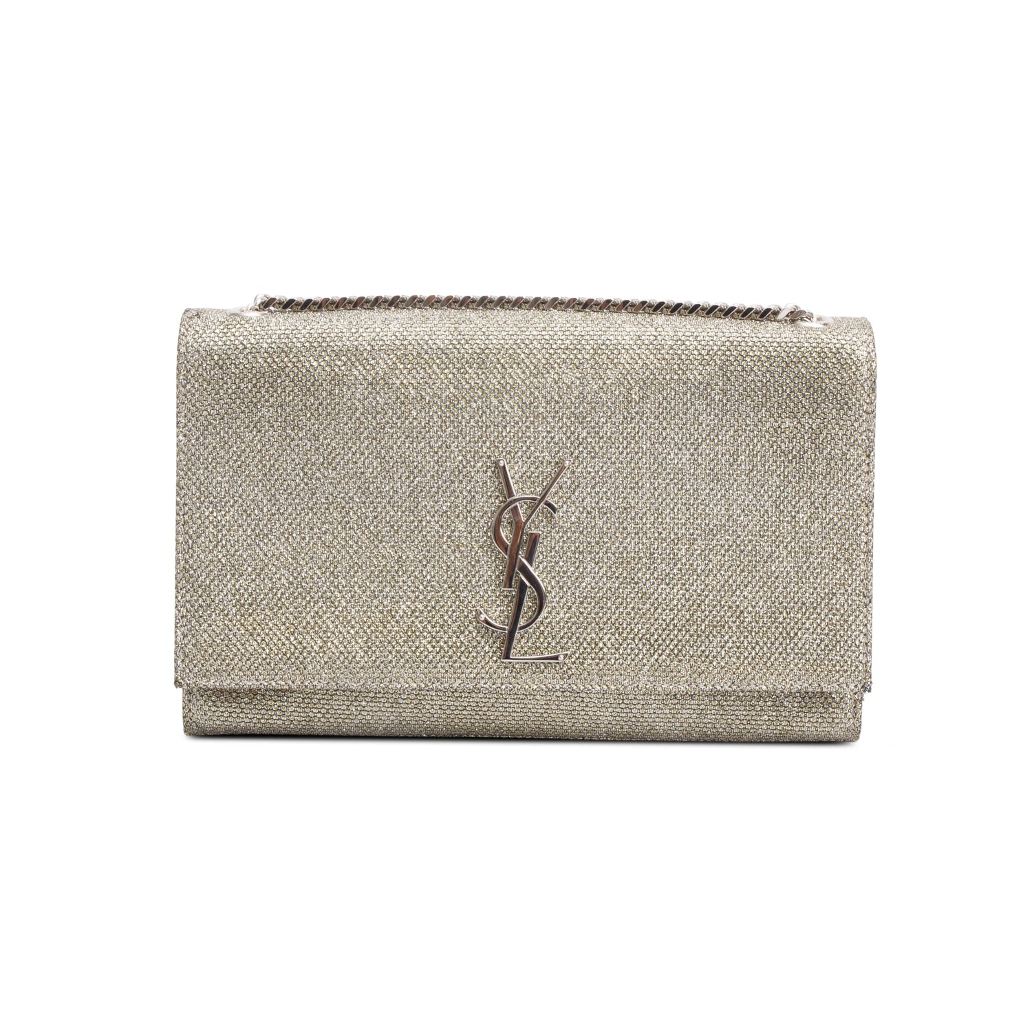 Saint Laurent Metallic Grey Glitter Canvas Medium Kate Bag