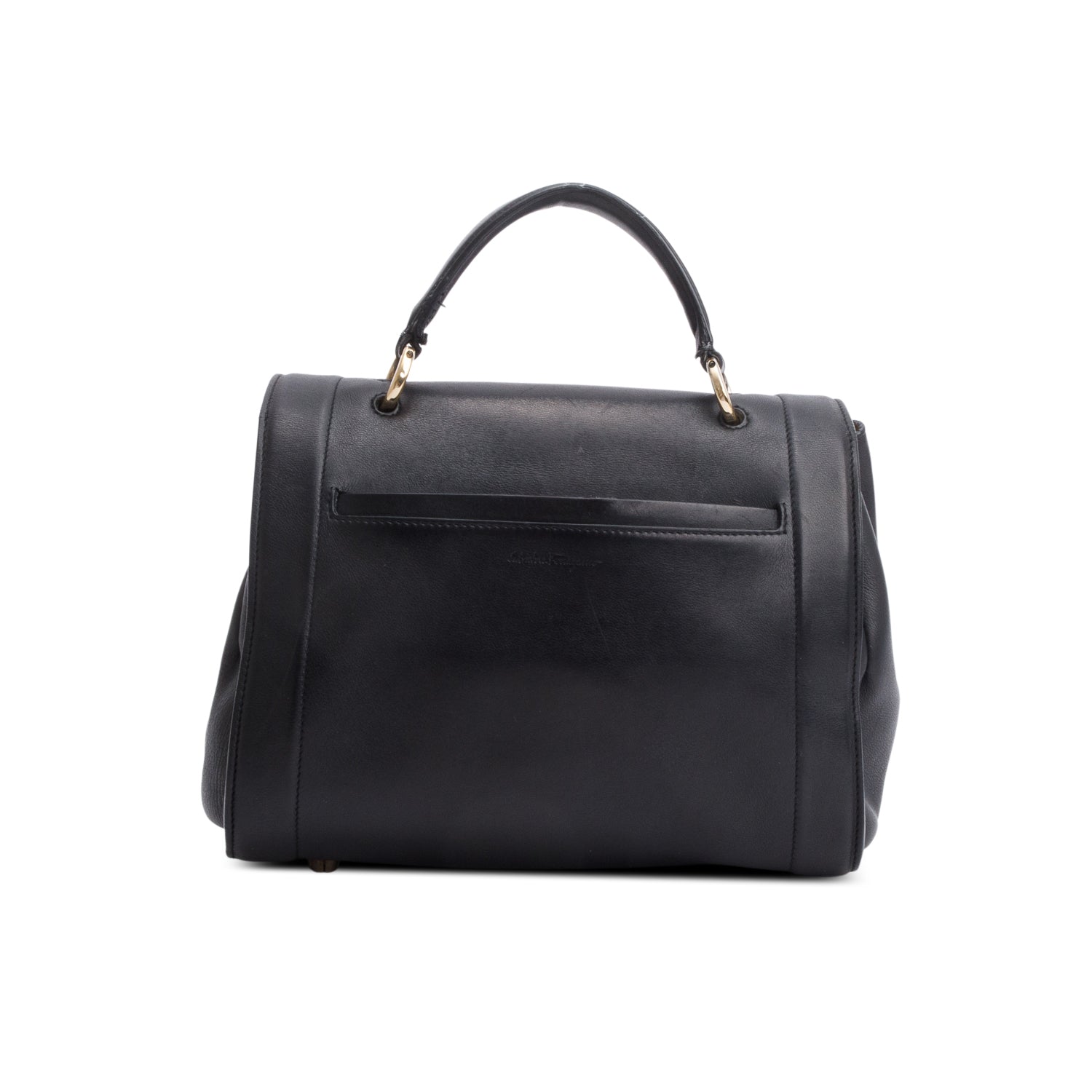 Ferragamo Black Leather Gancini Top Handle w/ Strap & Receipt