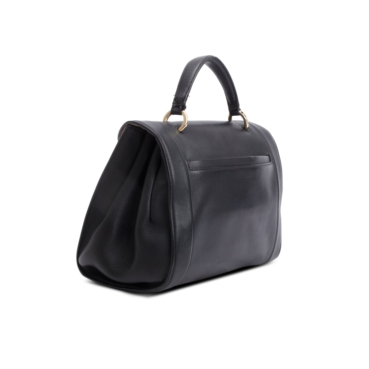 Ferragamo Black Leather Gancini Top Handle w/ Strap & Receipt