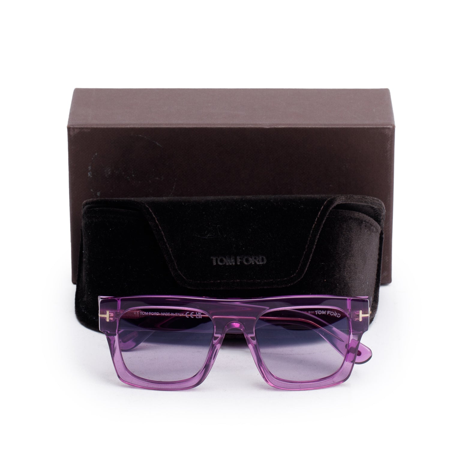 Tom Ford TF711 Purple Transparent Acetate Fausto Square Sunglasses w/ Box & Case